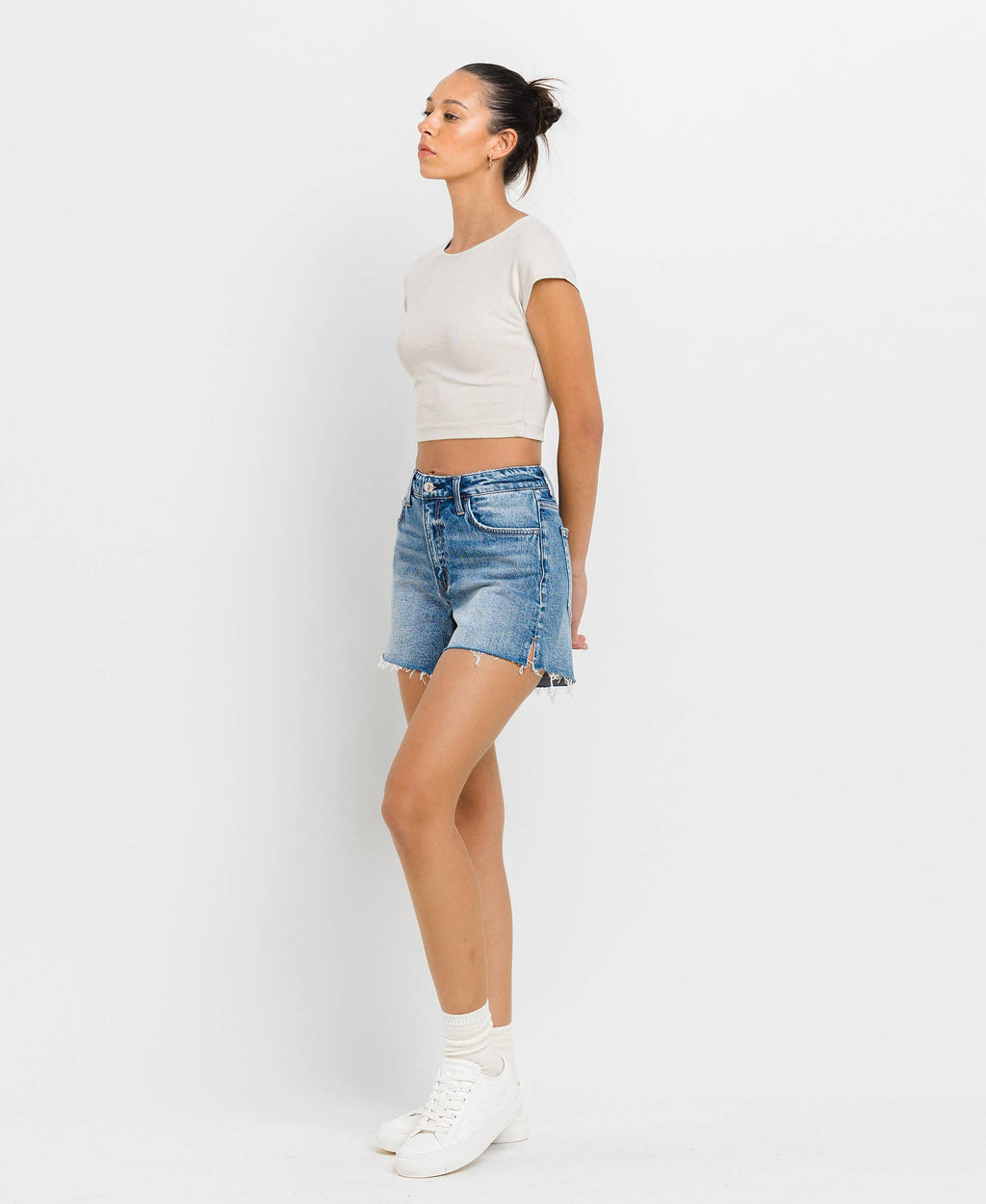 VERVET HIGH RISE WAIST CLEAN CUT A LINE SHORTS