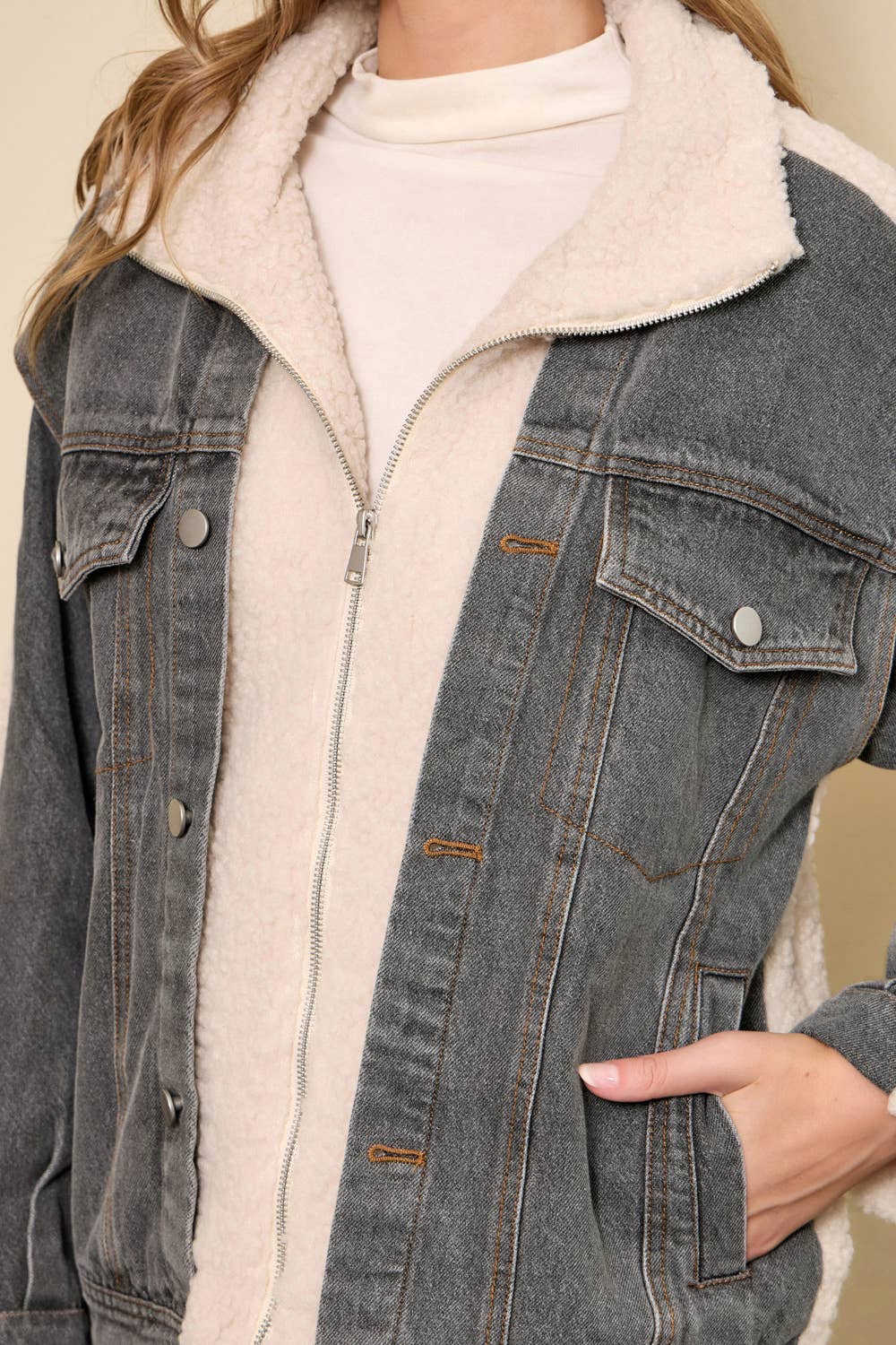 Denim Mixed Sherpa Jacket