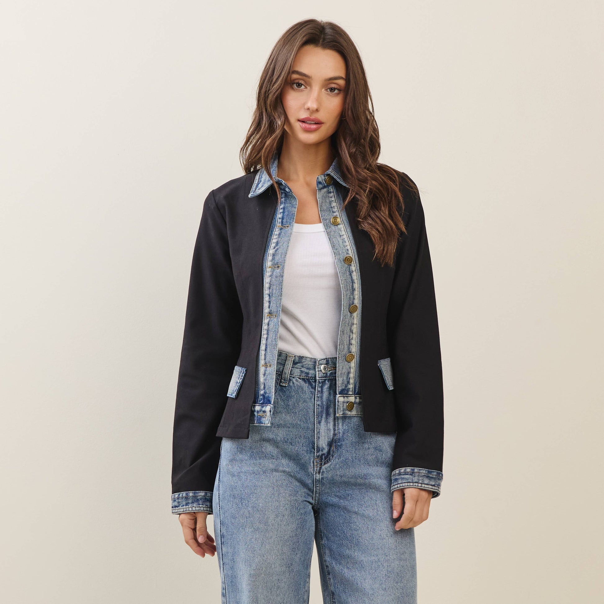 Denim trim jacket