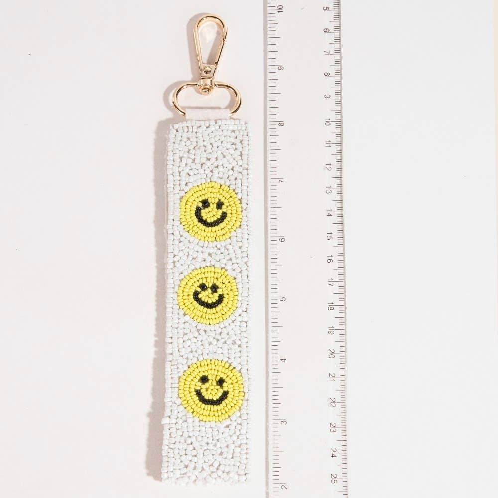 Smiley Face Emoji Beaded Keychain