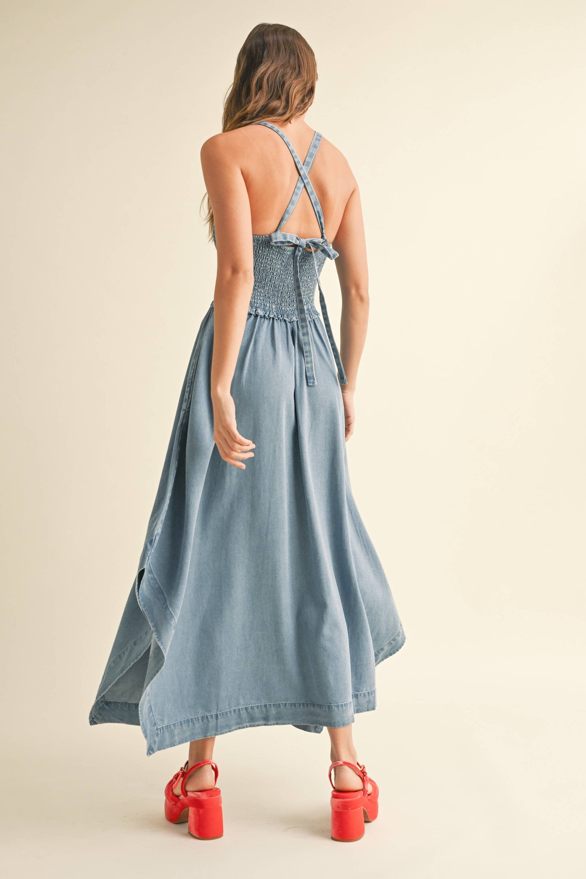 TENCEL SMOCKING TOP LONG DRESS