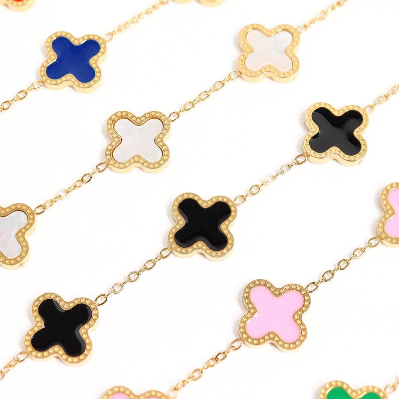 18K Gold PVD Stainless Steel Lucky Clover Charm Bracelet