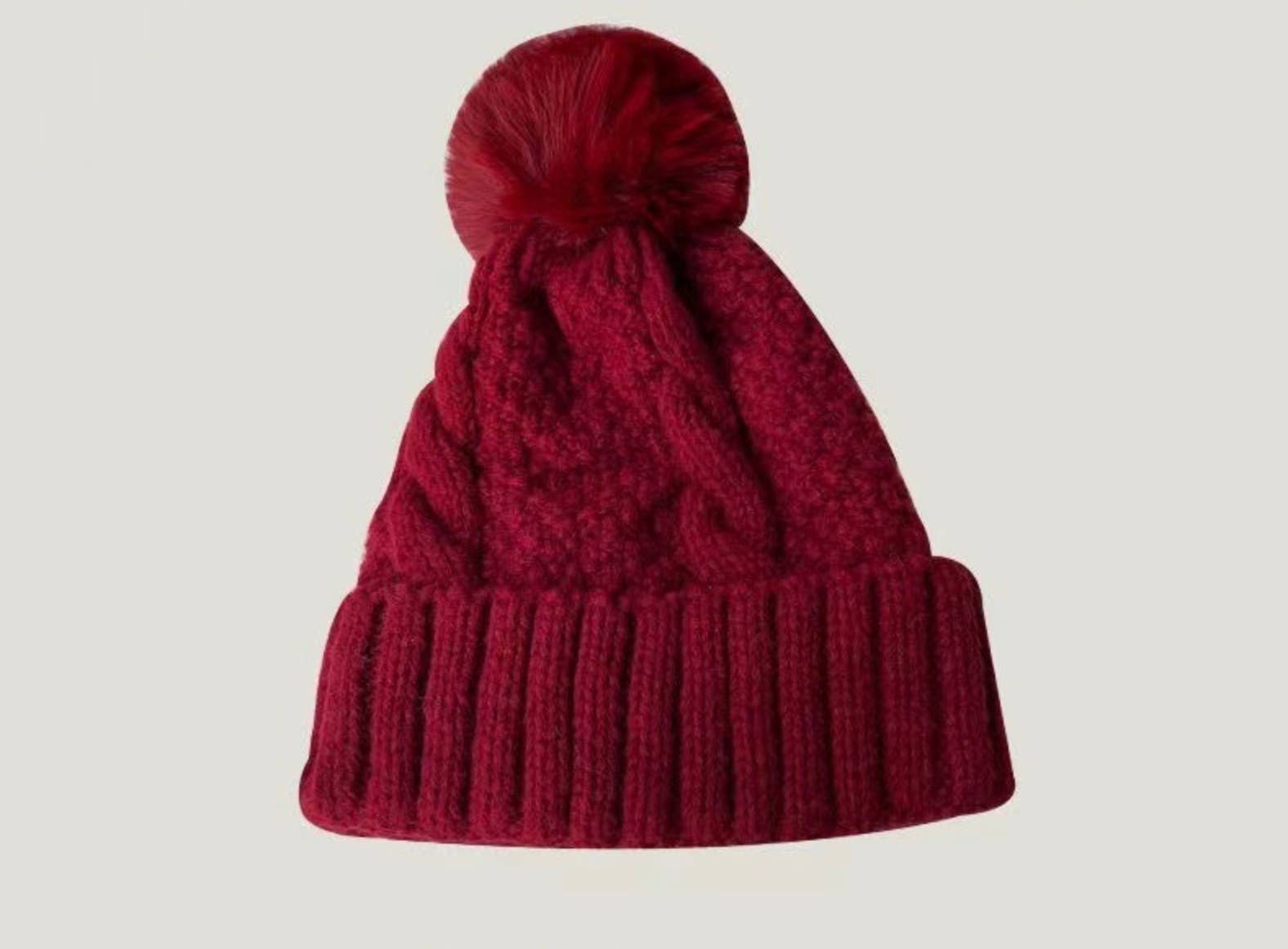 Fuzzy Knitted Pom Beanie Hats