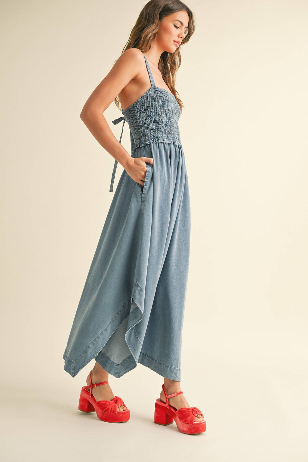 TENCEL SMOCKING TOP LONG DRESS