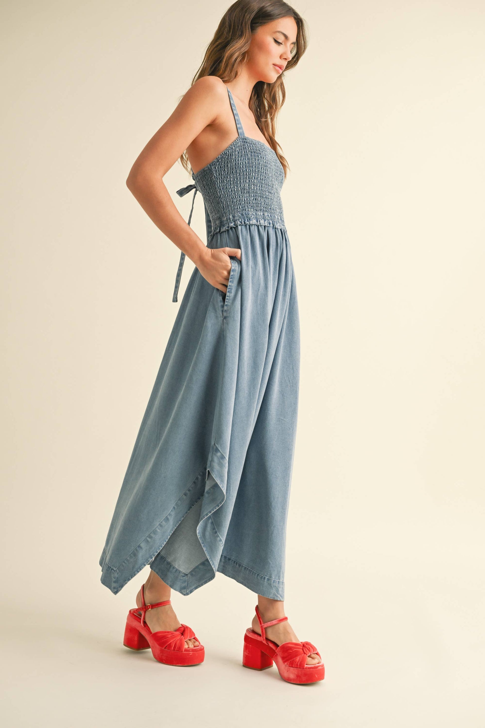 TENCEL SMOCKING TOP LONG DRESS