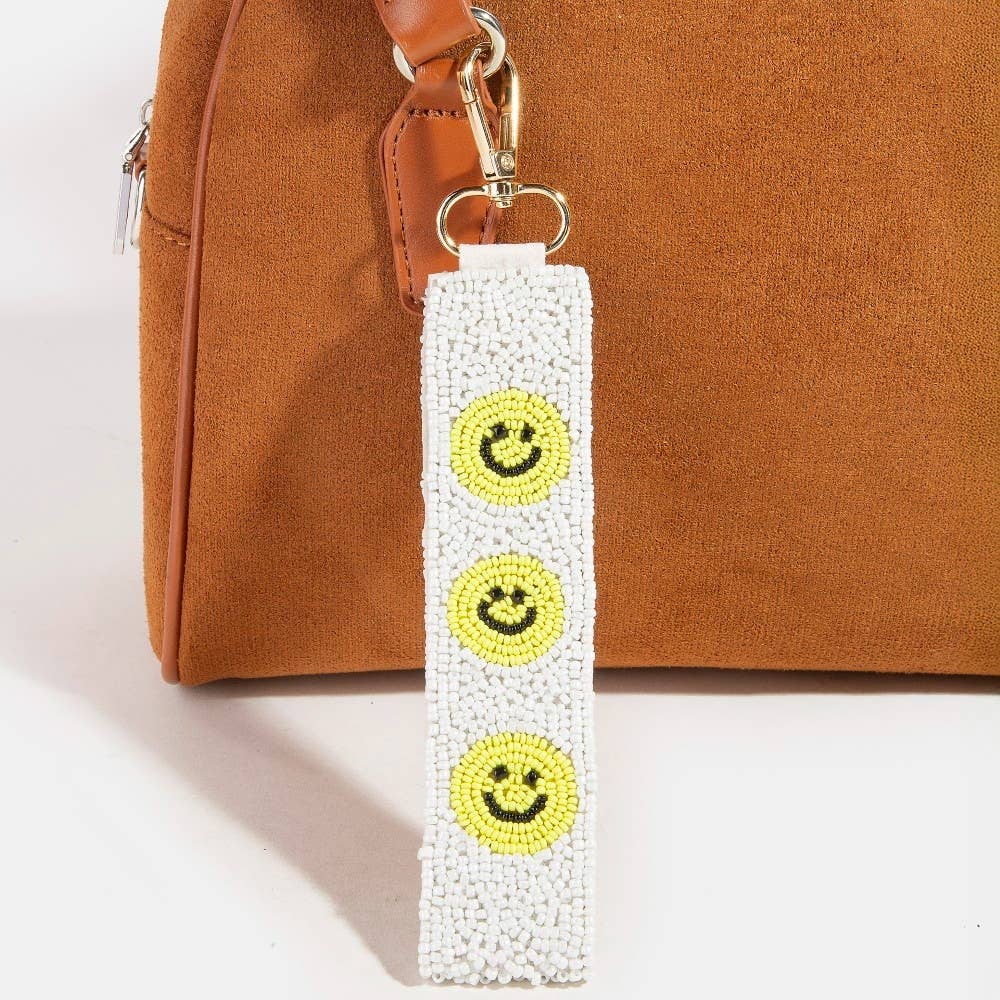 Smiley Face Emoji Beaded Keychain