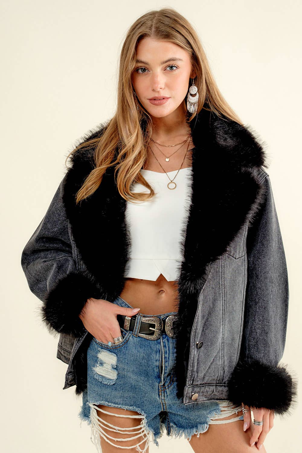 Nicole Fur Denim Jacket