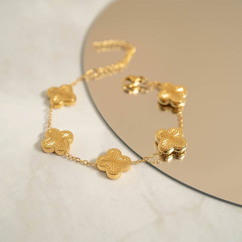 18K Gold PVD Stainless Steel Lucky Clover Charm Bracelet