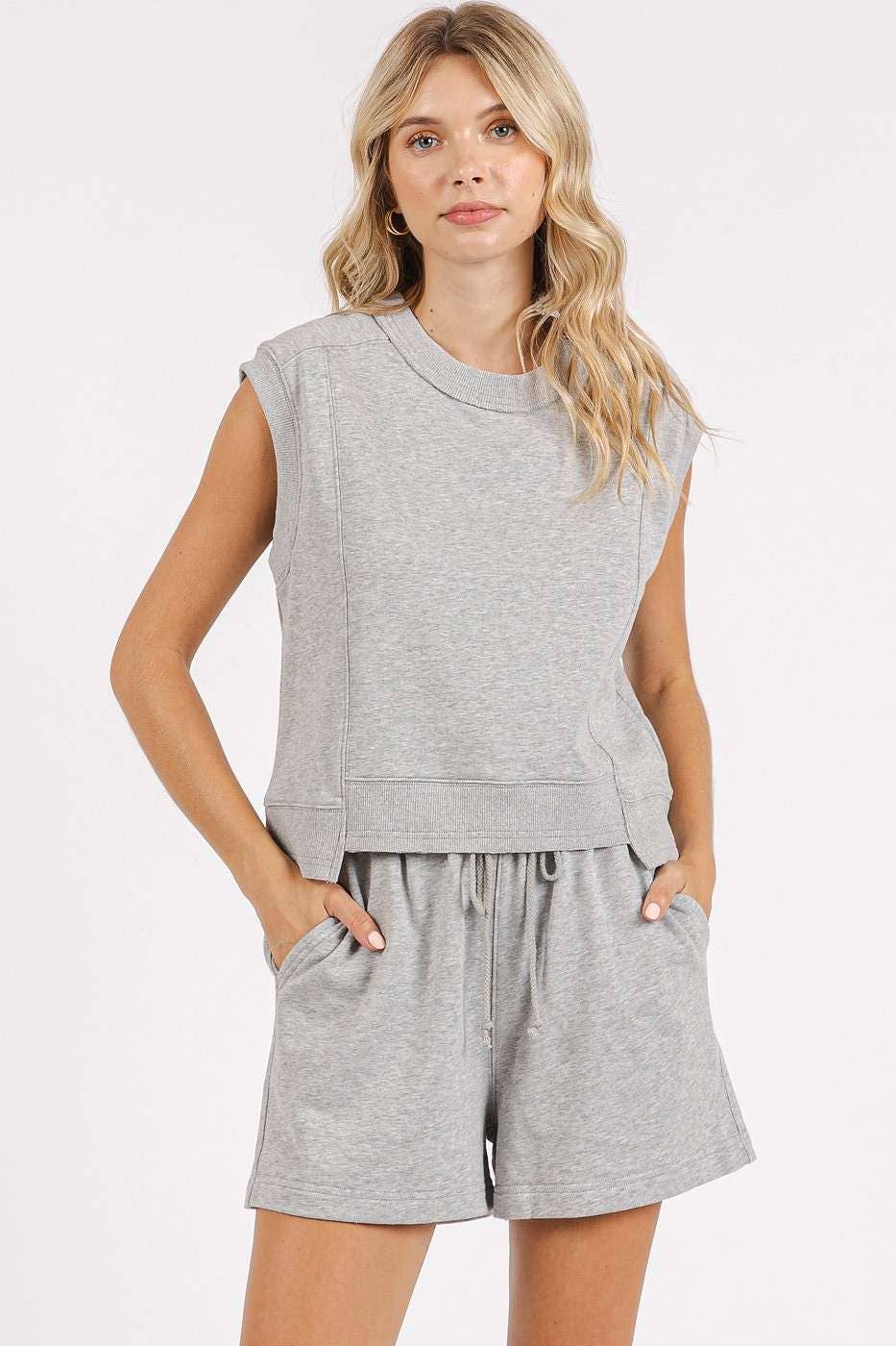 FRENCH TERRY CREW NECK TOP AND SHORTS SET