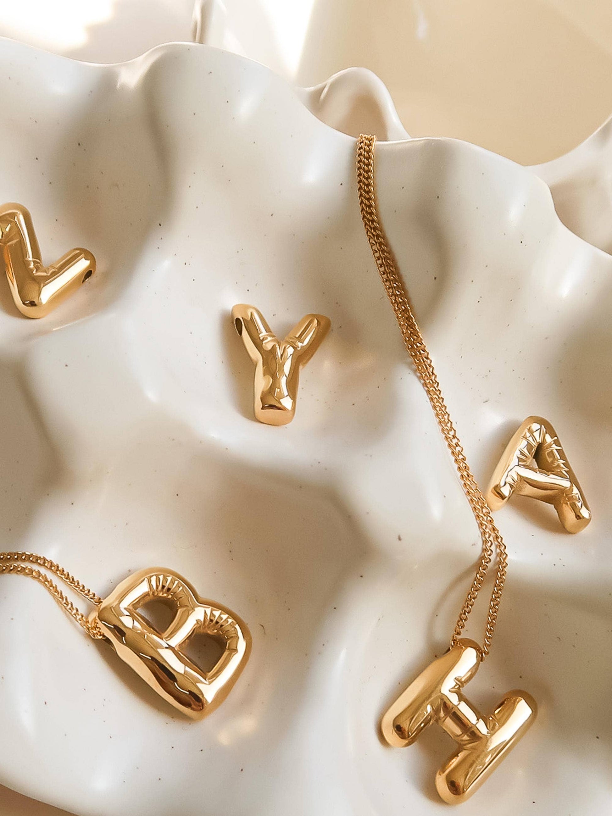 Hayes 18K Gold Non-Tarnish Balloon Alphabet Necklace