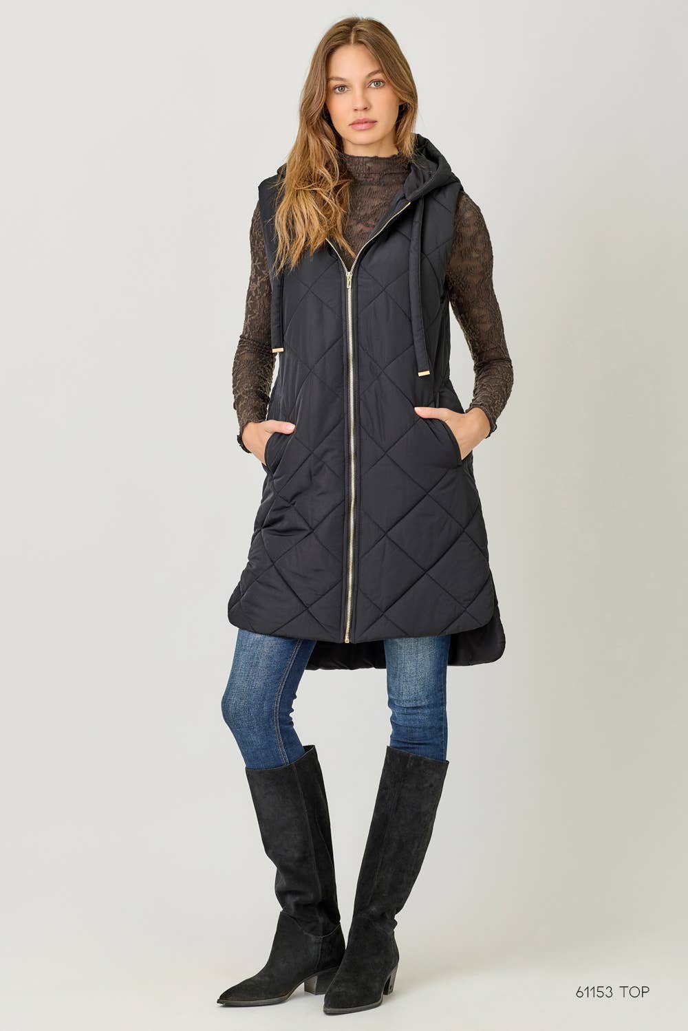 Quilted Puffer Long Hoodie Vest