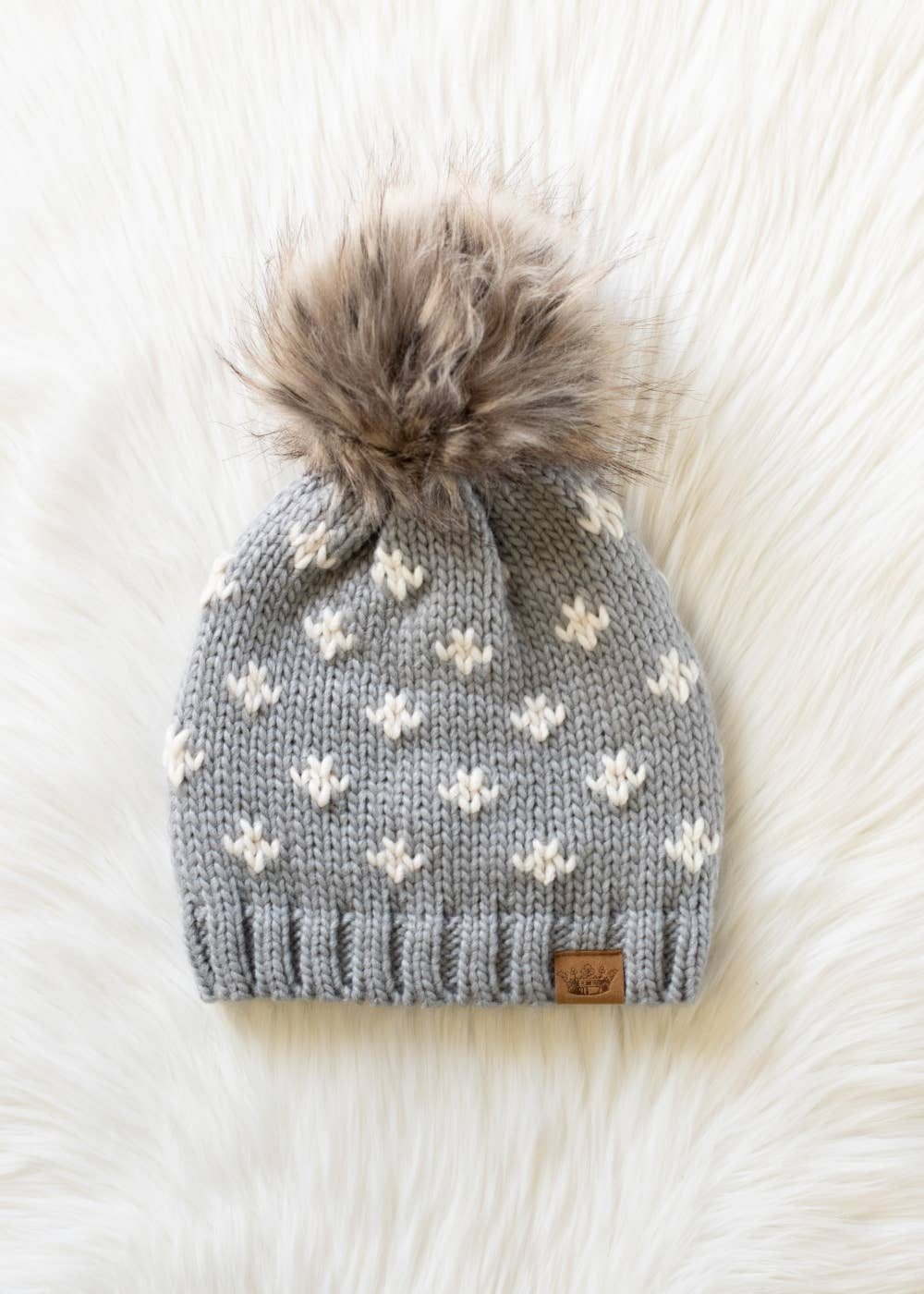Gray Fleur-De-Lis Pom Hat