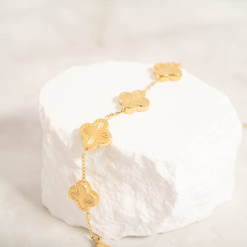 18K Gold PVD Stainless Steel Lucky Clover Charm Bracelet
