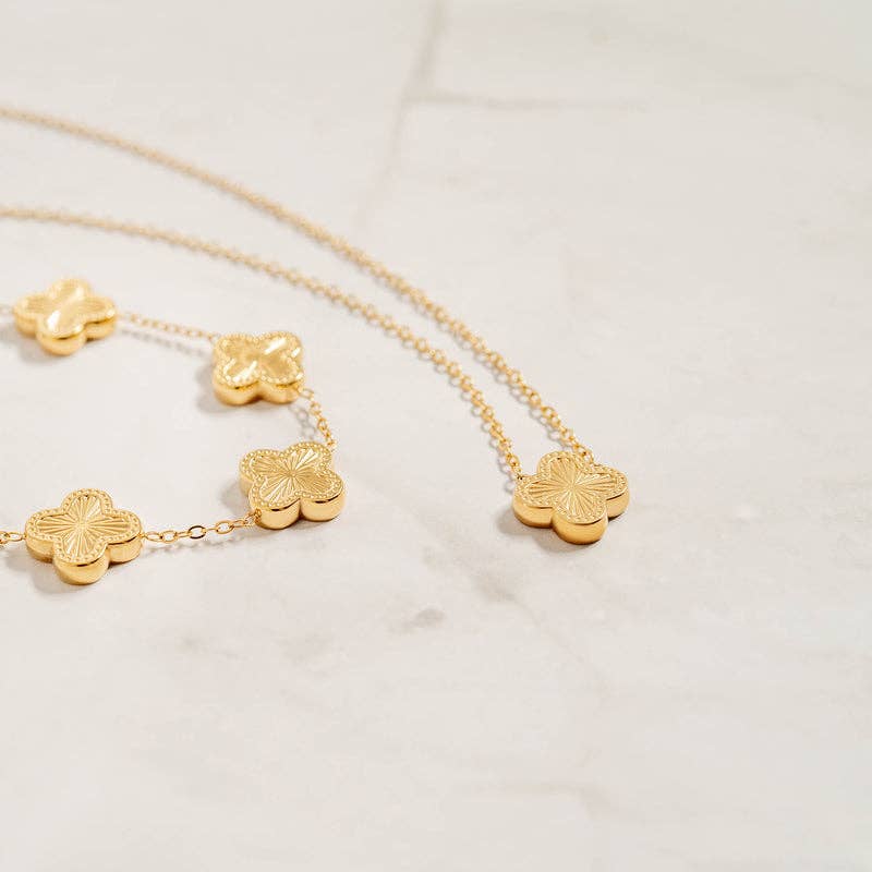 18K Gold PVD Stainless Steel Lucky Clover Charm Bracelet