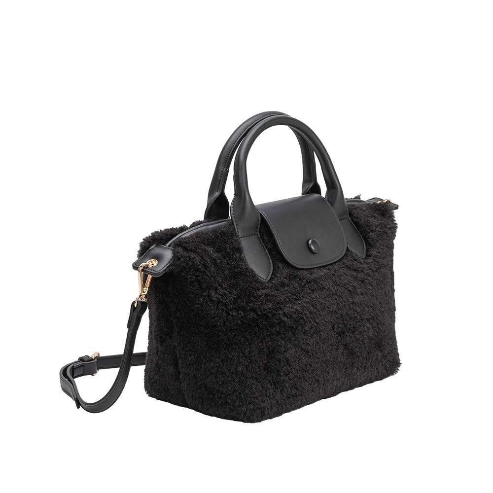 Winnie Black Sherpa Top Handle Bag