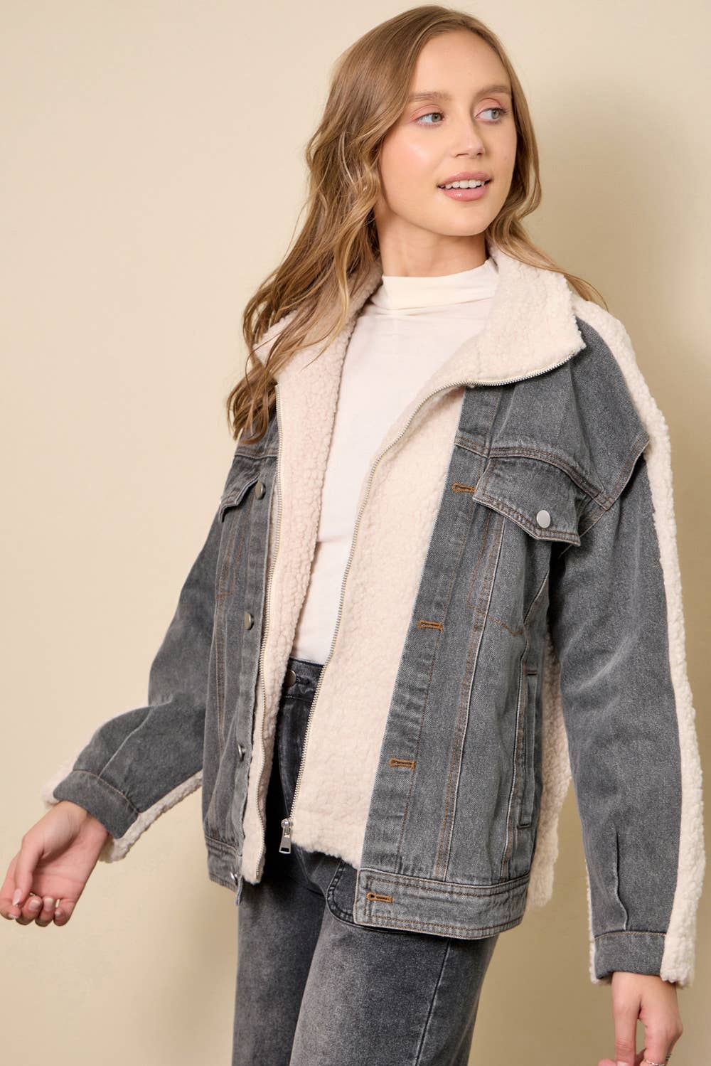 Denim Mixed Sherpa Jacket