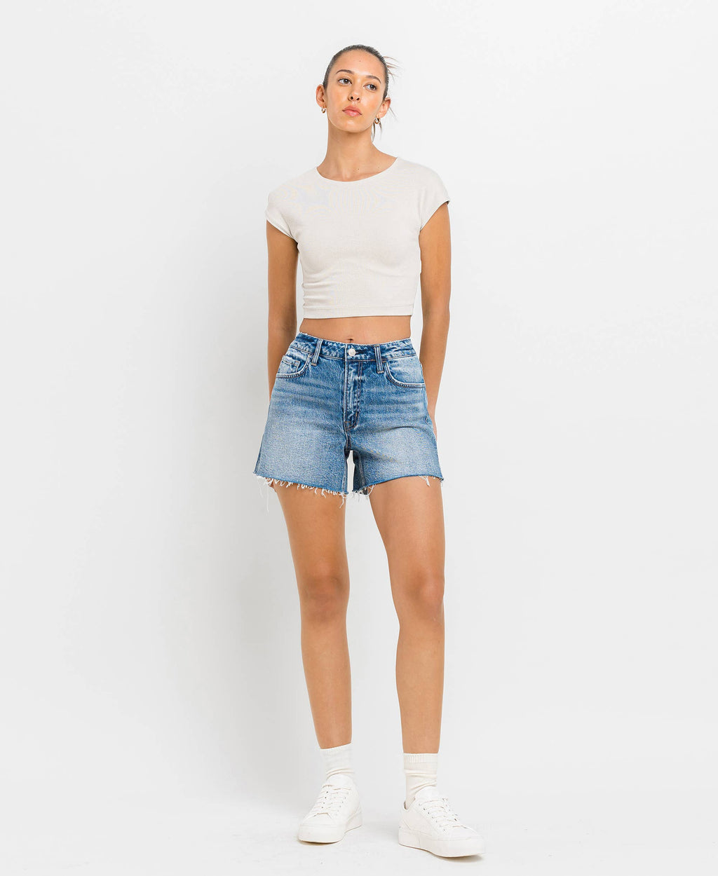 VERVET HIGH RISE WAIST CLEAN CUT A LINE SHORTS
