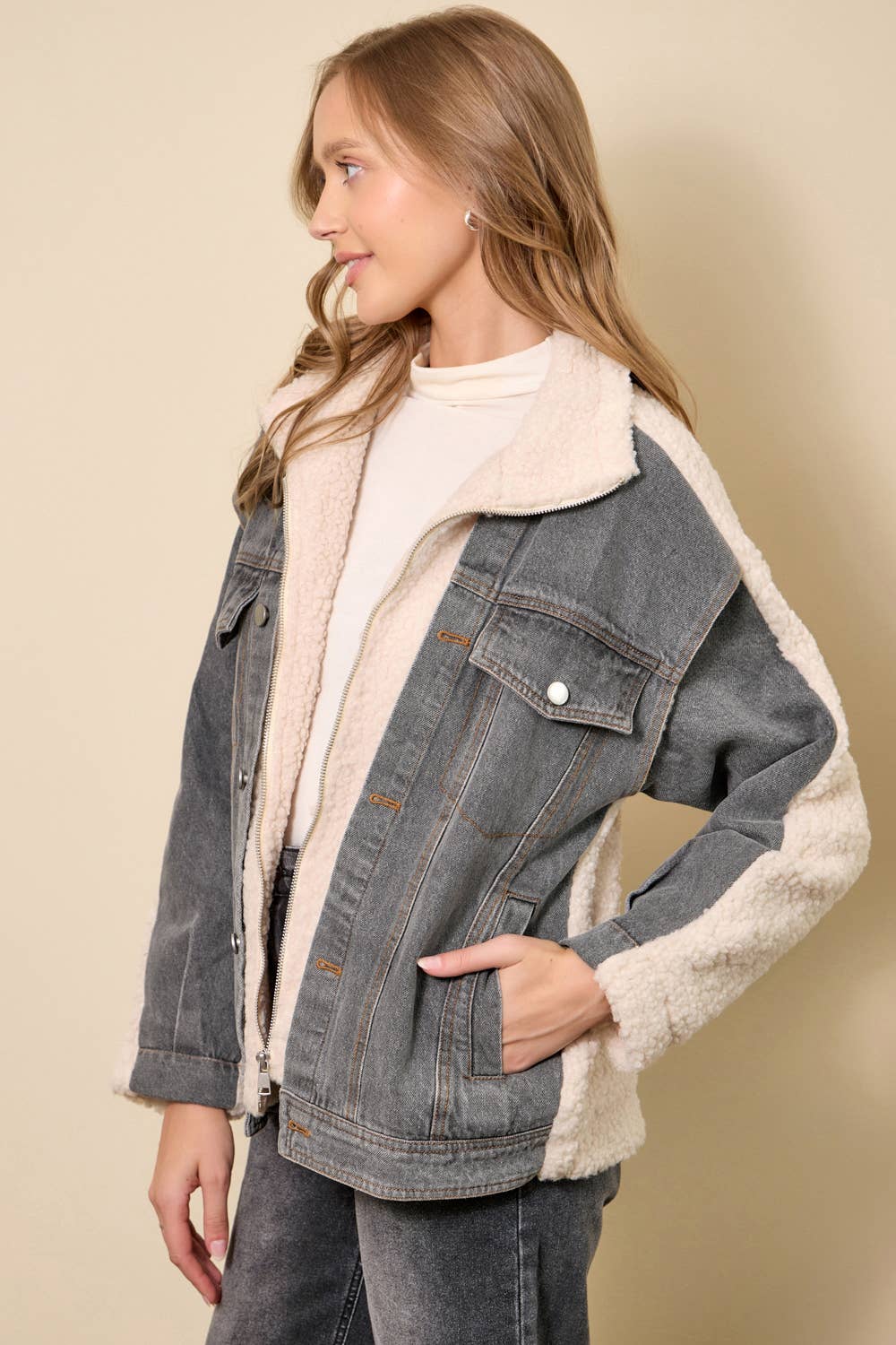 Denim Mixed Sherpa Jacket