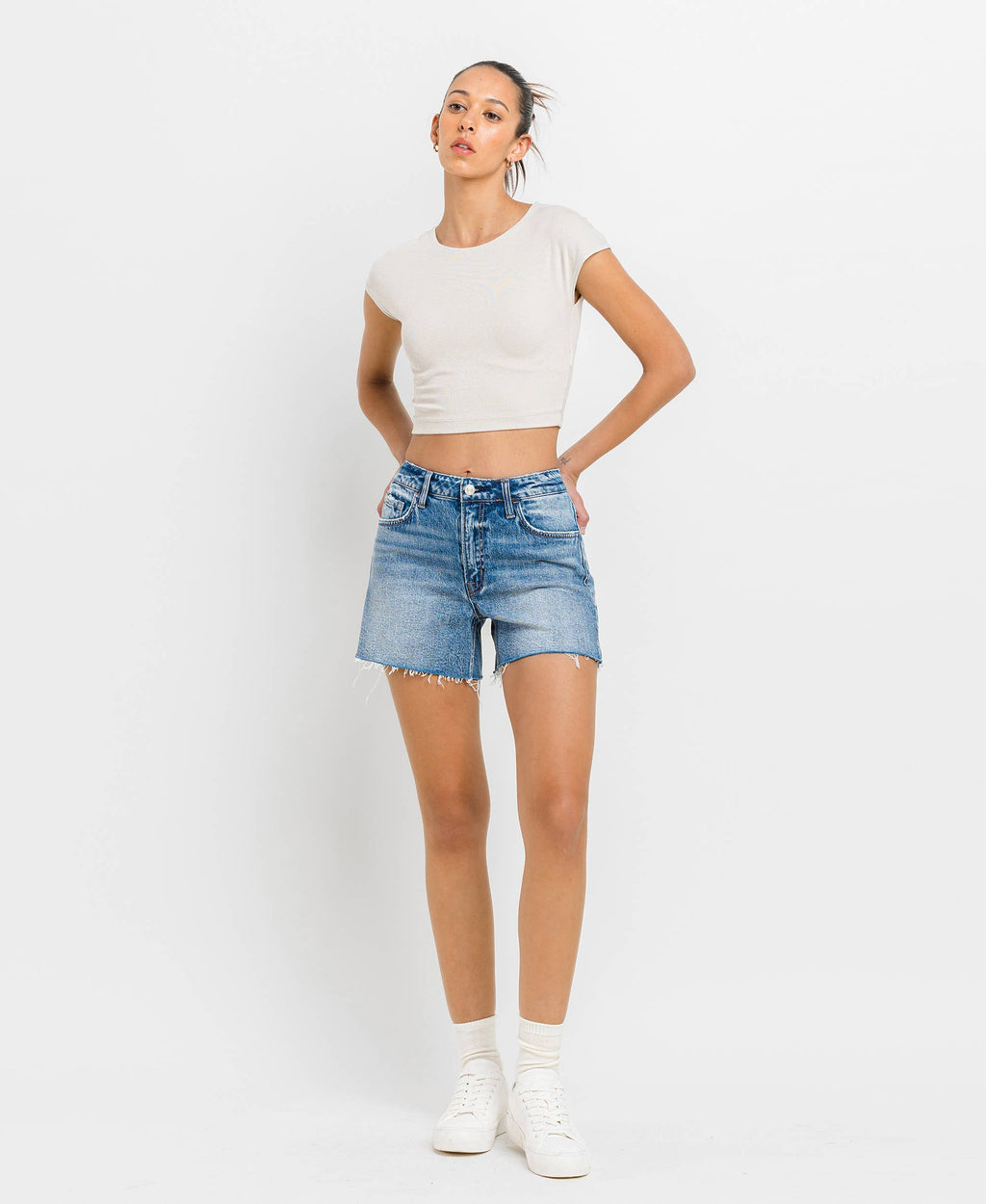VERVET HIGH RISE WAIST CLEAN CUT A LINE SHORTS