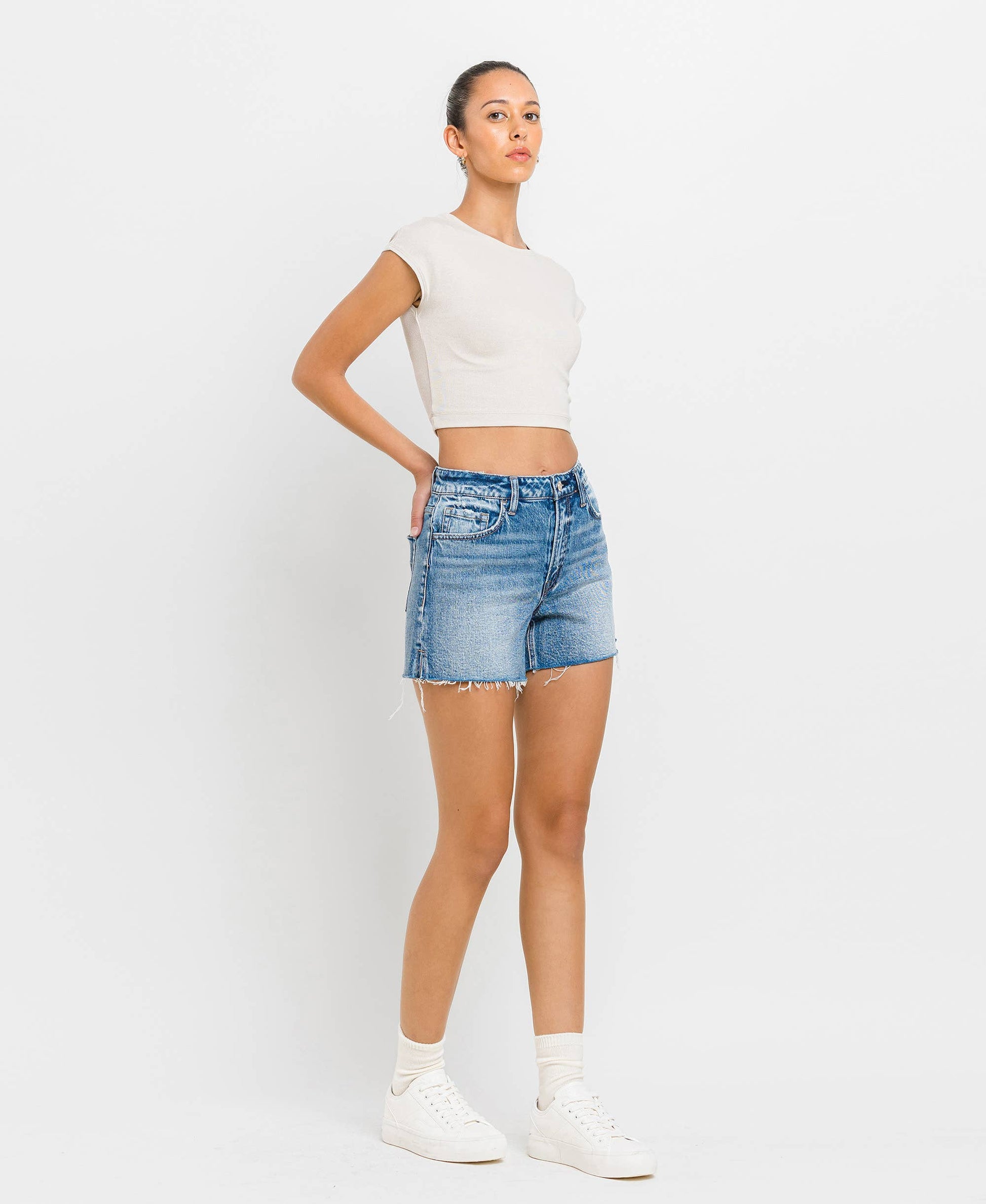 VERVET HIGH RISE WAIST CLEAN CUT A LINE SHORTS