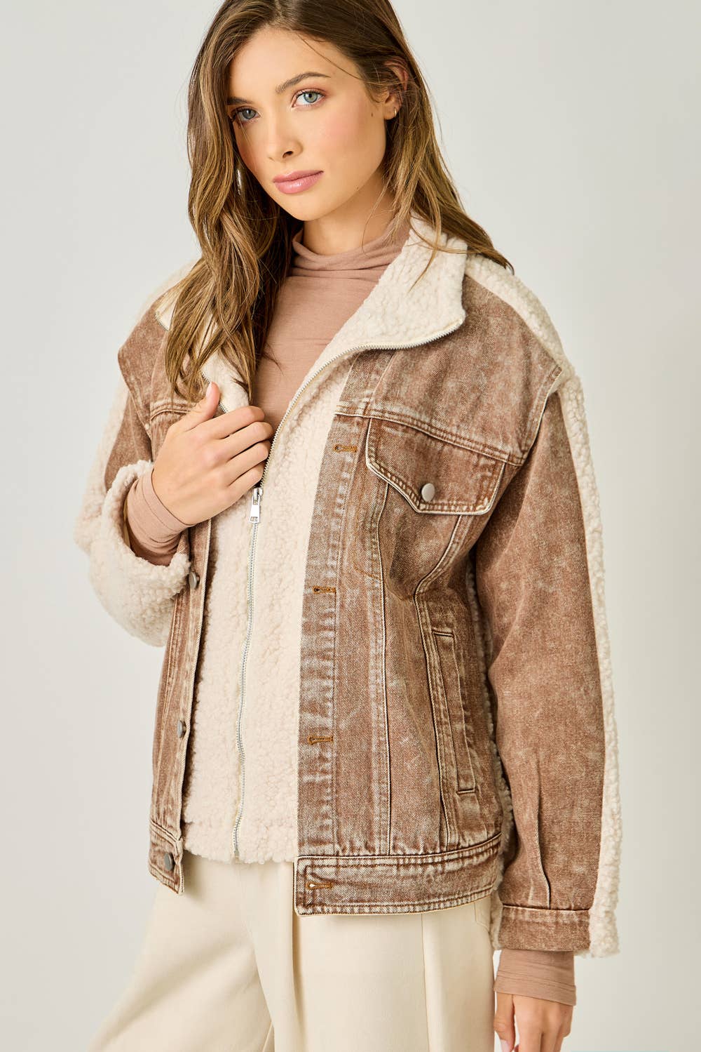 Denim Mixed Sherpa Jacket