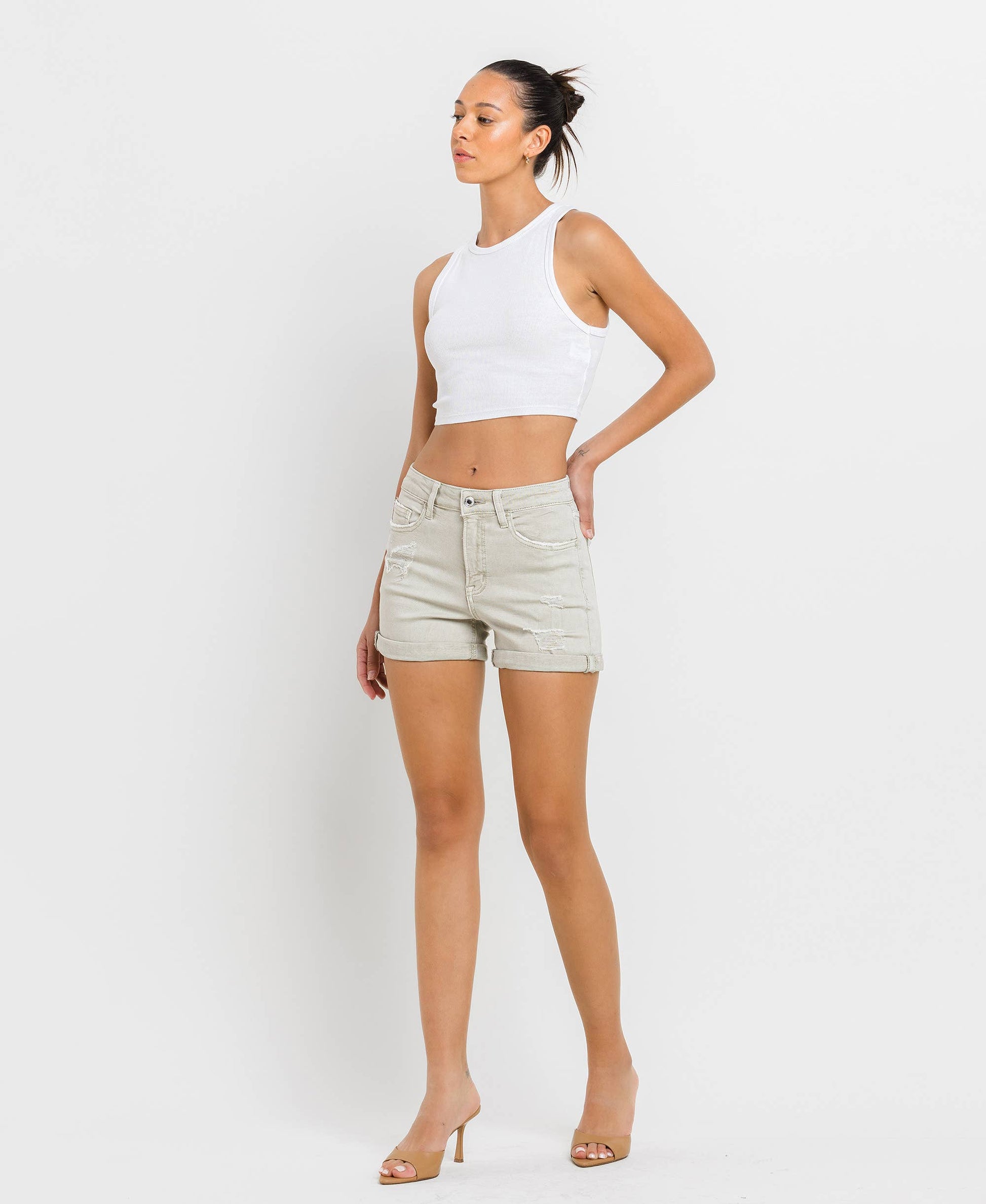 VERVET HIGH RISE DOUBLE CUFFED SHORTS