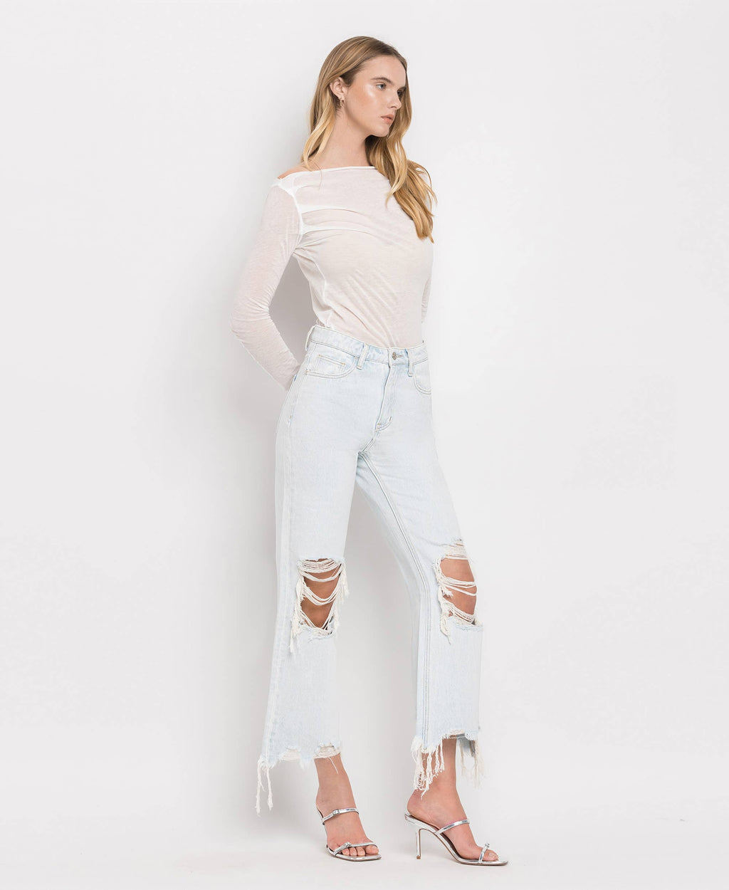 90'S VINTAGE SUPER HIGH RISE CROP FLARE JEANS V2471