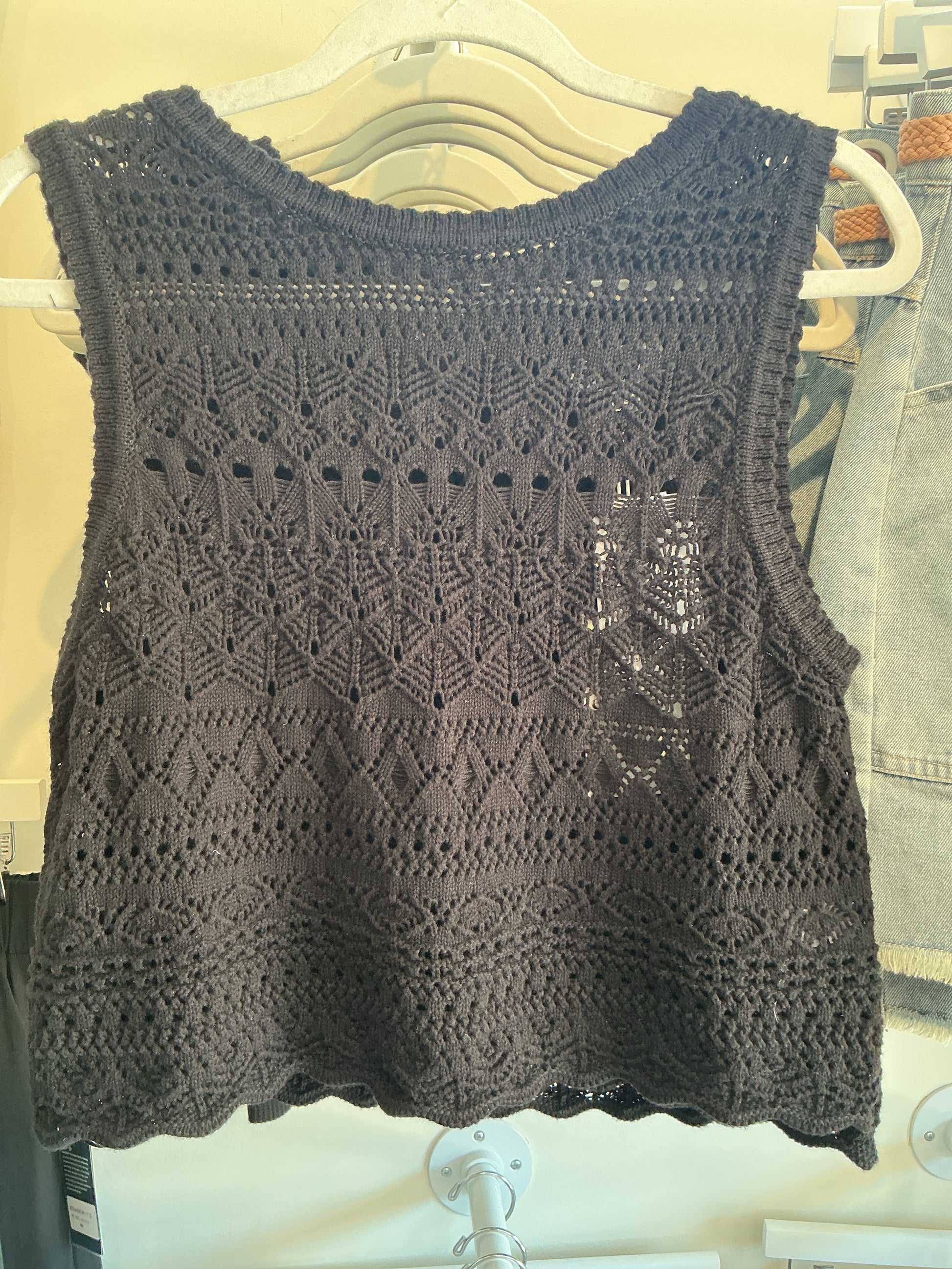 Sleeveless Crochet Button Down Back Top