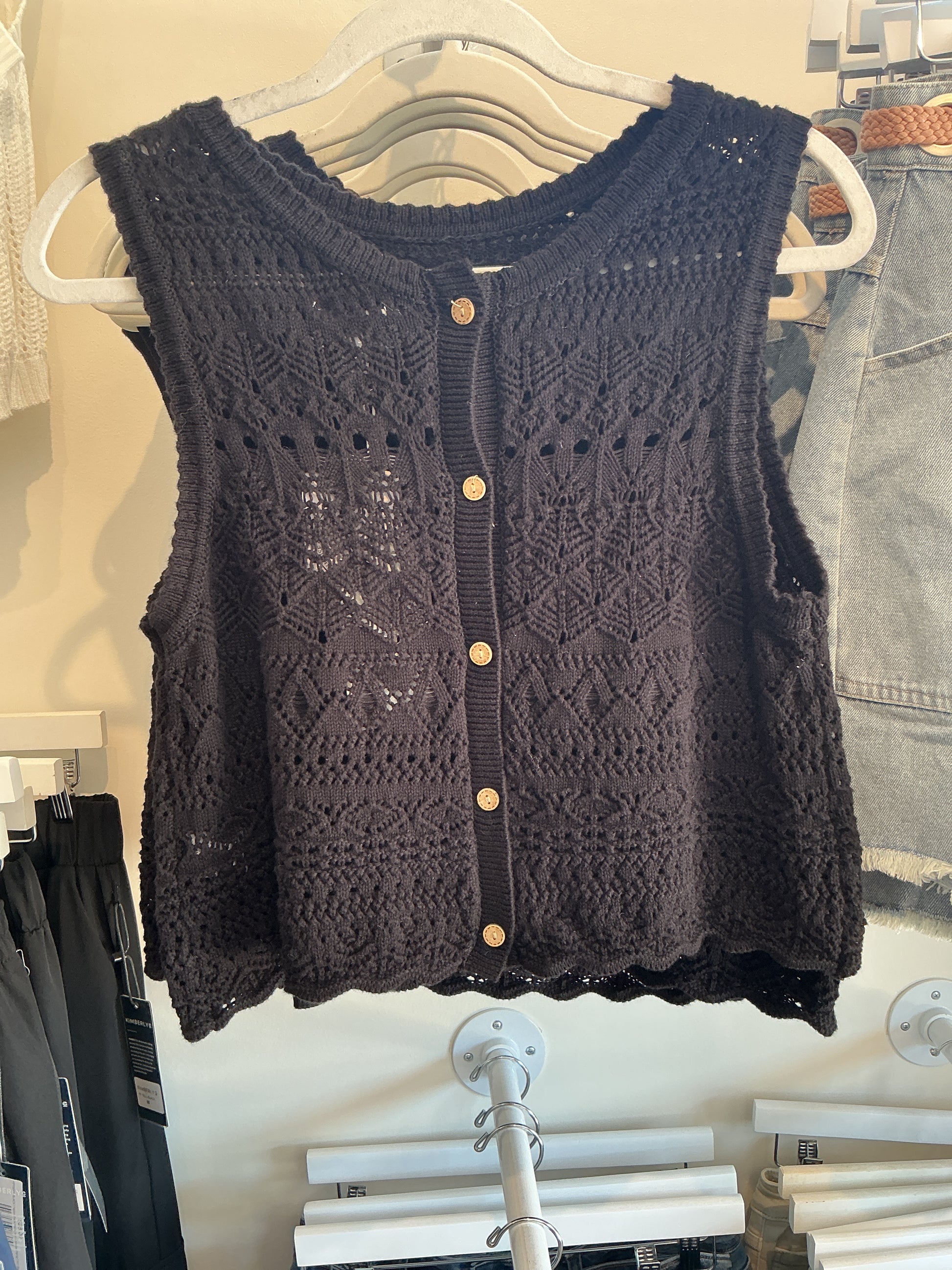 Sleeveless Crochet Button Down Back Top
