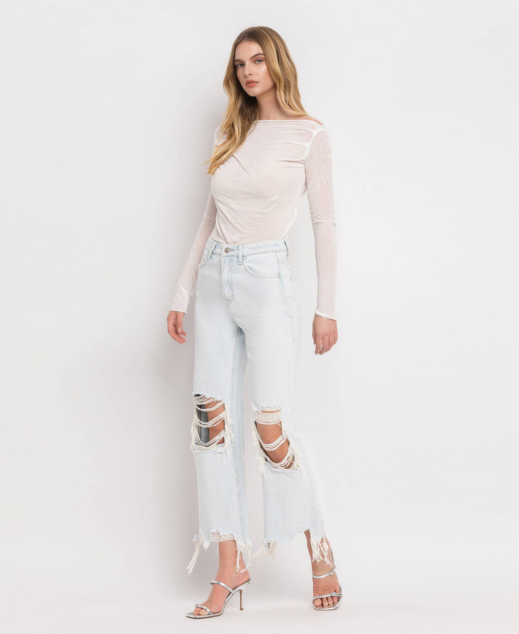 90'S VINTAGE SUPER HIGH RISE CROP FLARE JEANS V2471