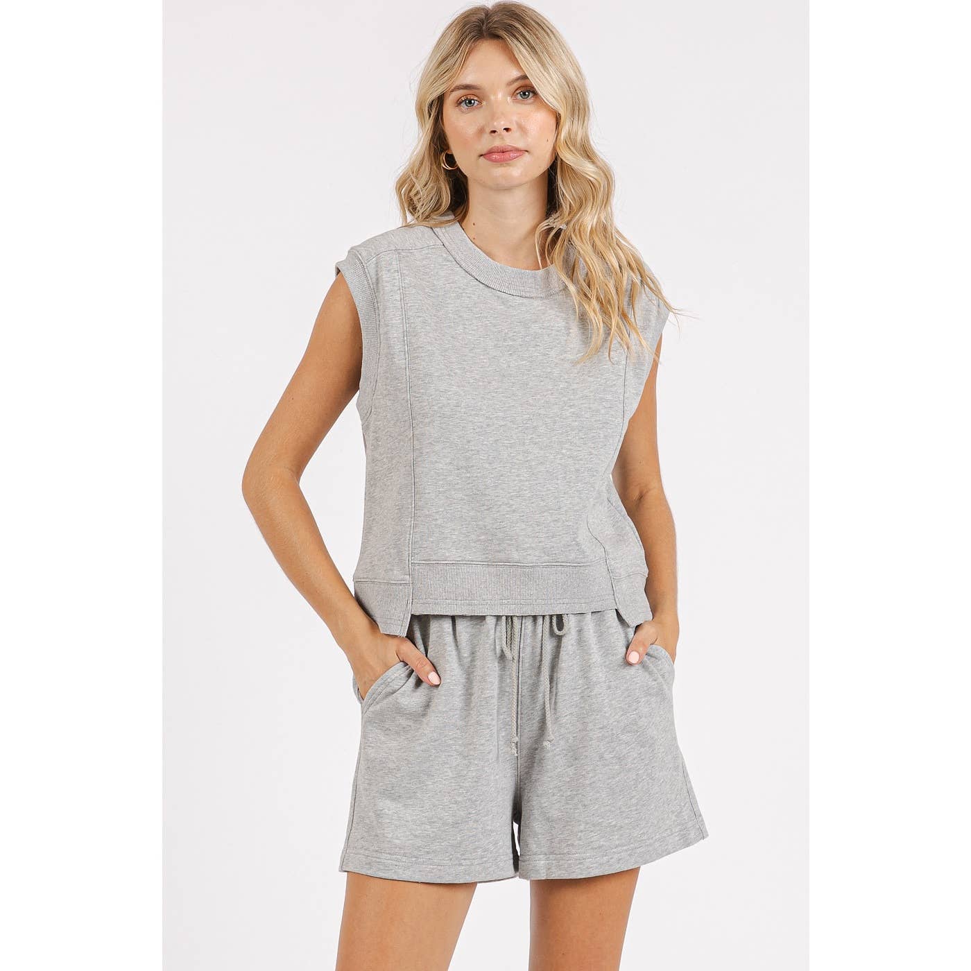 FRENCH TERRY CREW NECK TOP AND SHORTS SET