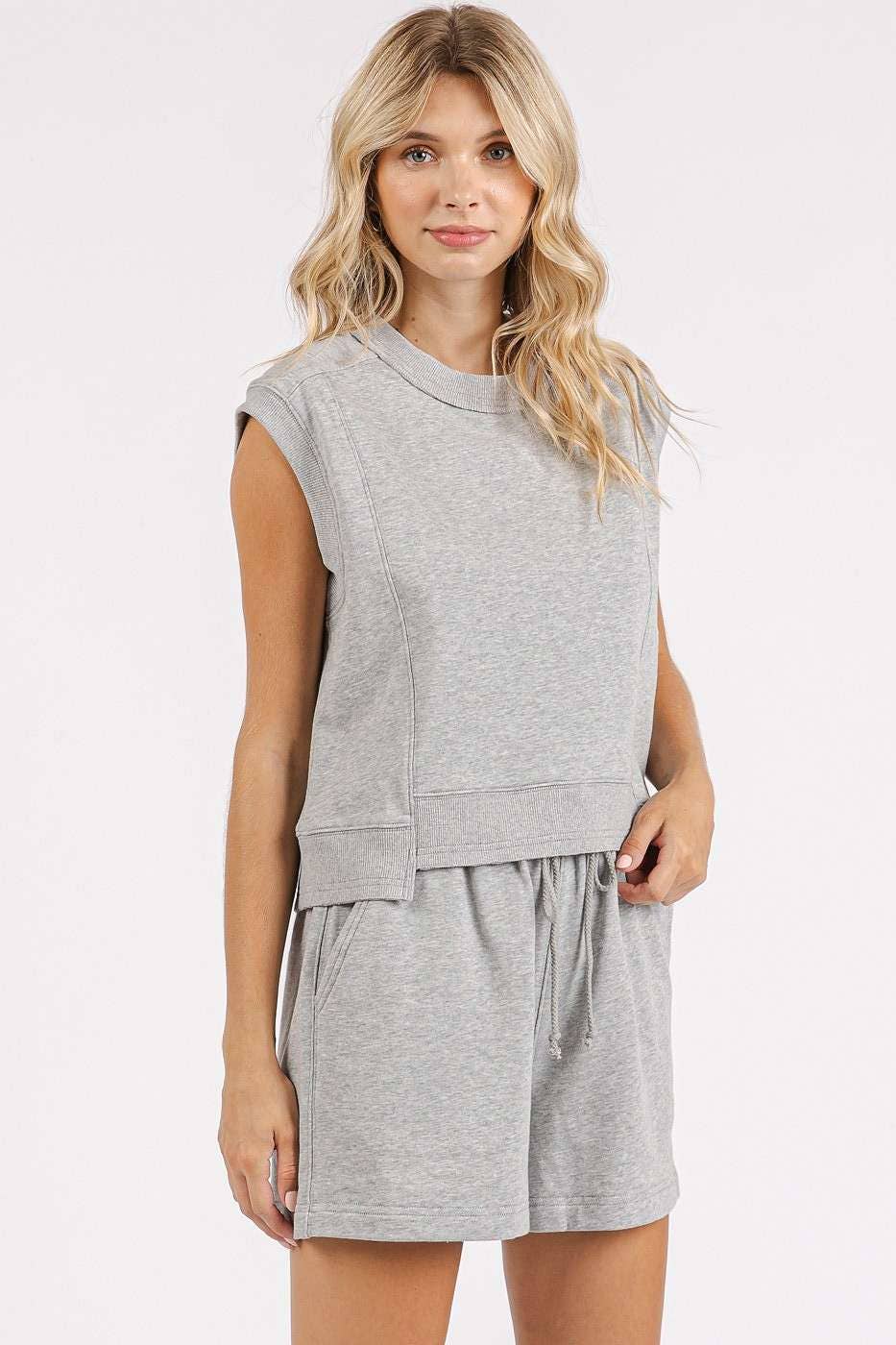 FRENCH TERRY CREW NECK TOP AND SHORTS SET