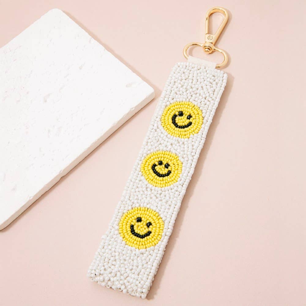 Smiley Face Emoji Beaded Keychain