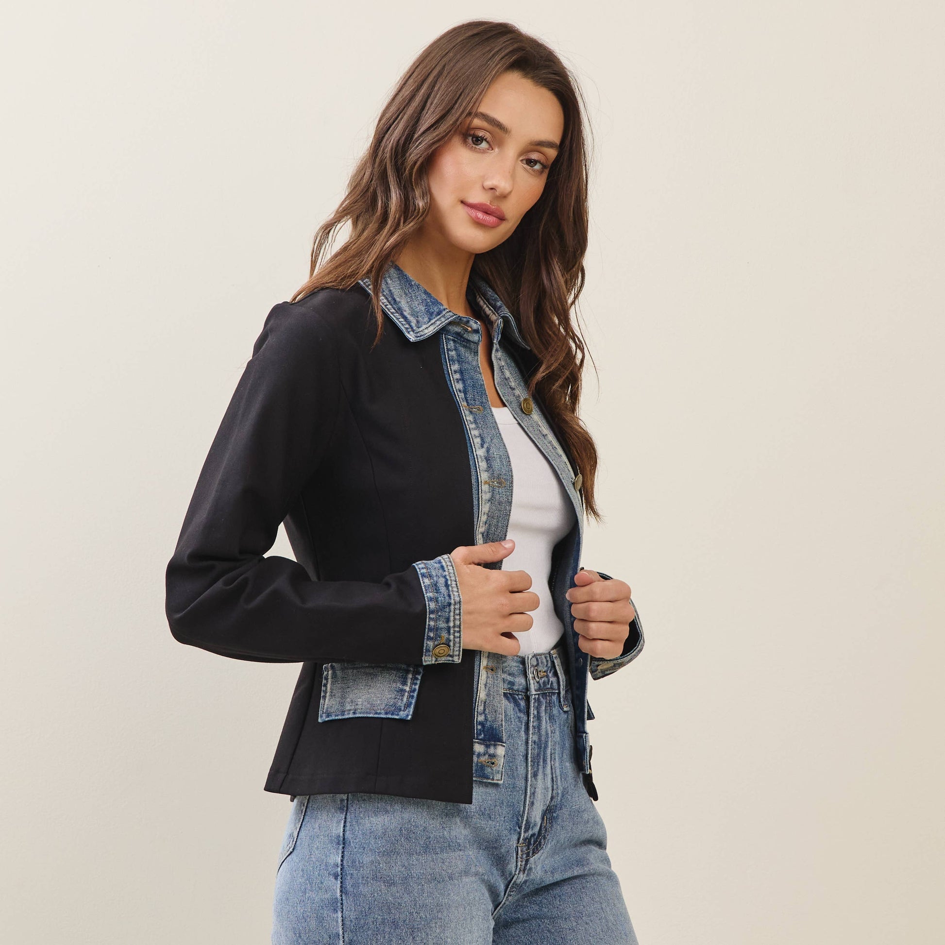 Denim trim jacket