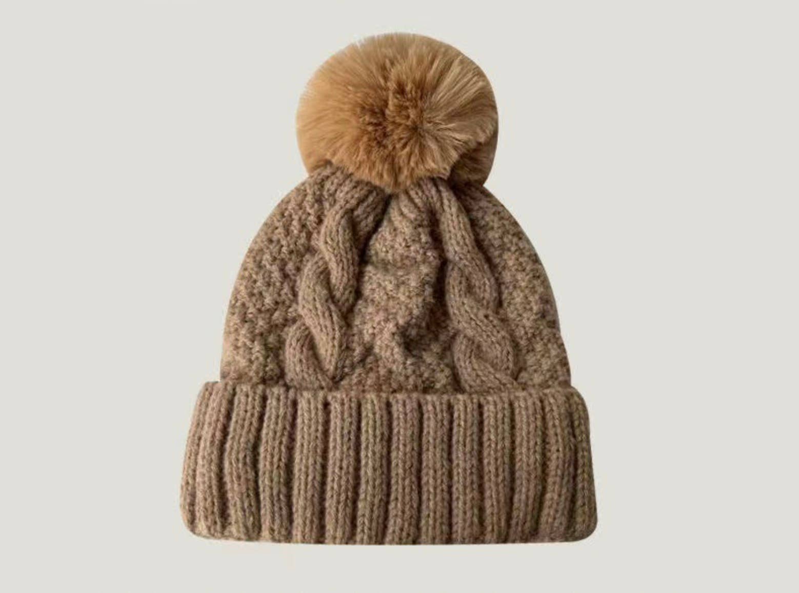 Fuzzy Knitted Pom Beanie Hats