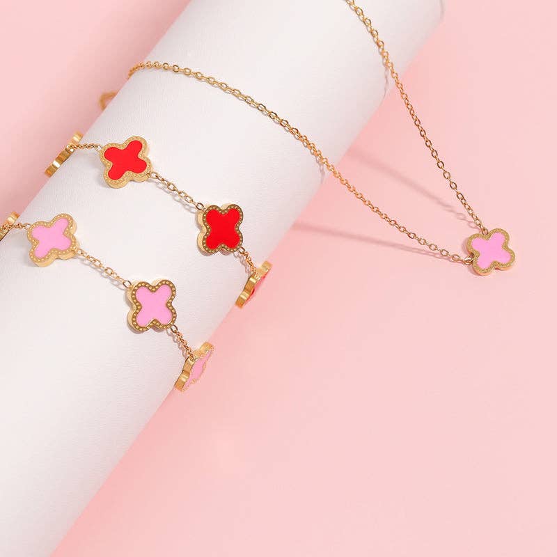 18K Gold PVD Stainless Steel Lucky Clover Charm Bracelet