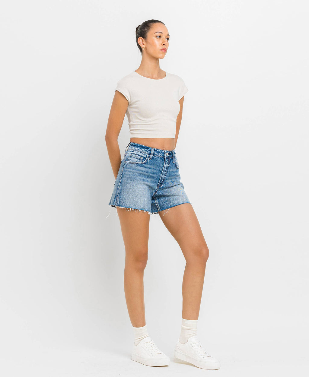 VERVET HIGH RISE WAIST CLEAN CUT A LINE SHORTS