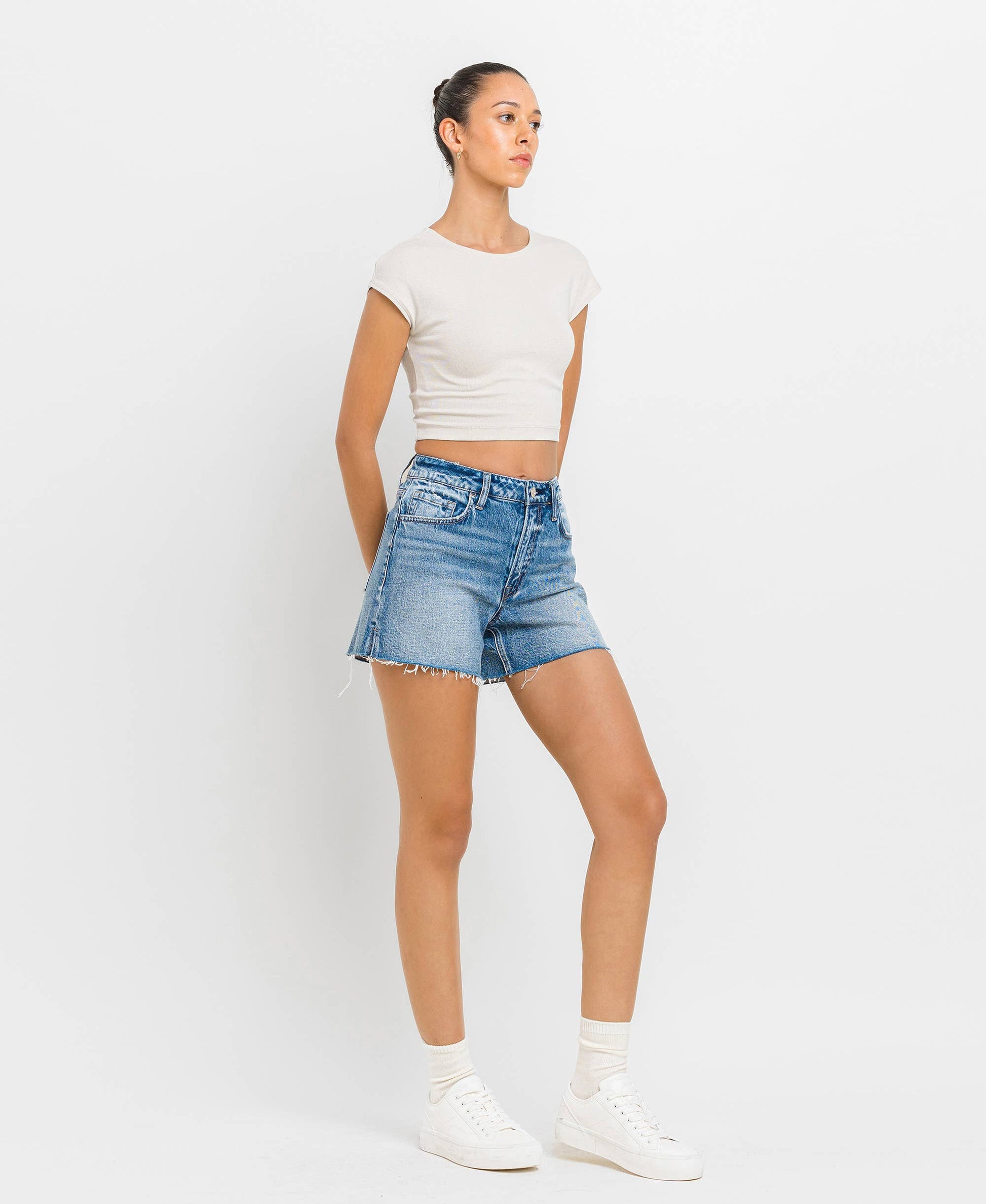 VERVET HIGH RISE WAIST CLEAN CUT A LINE SHORTS