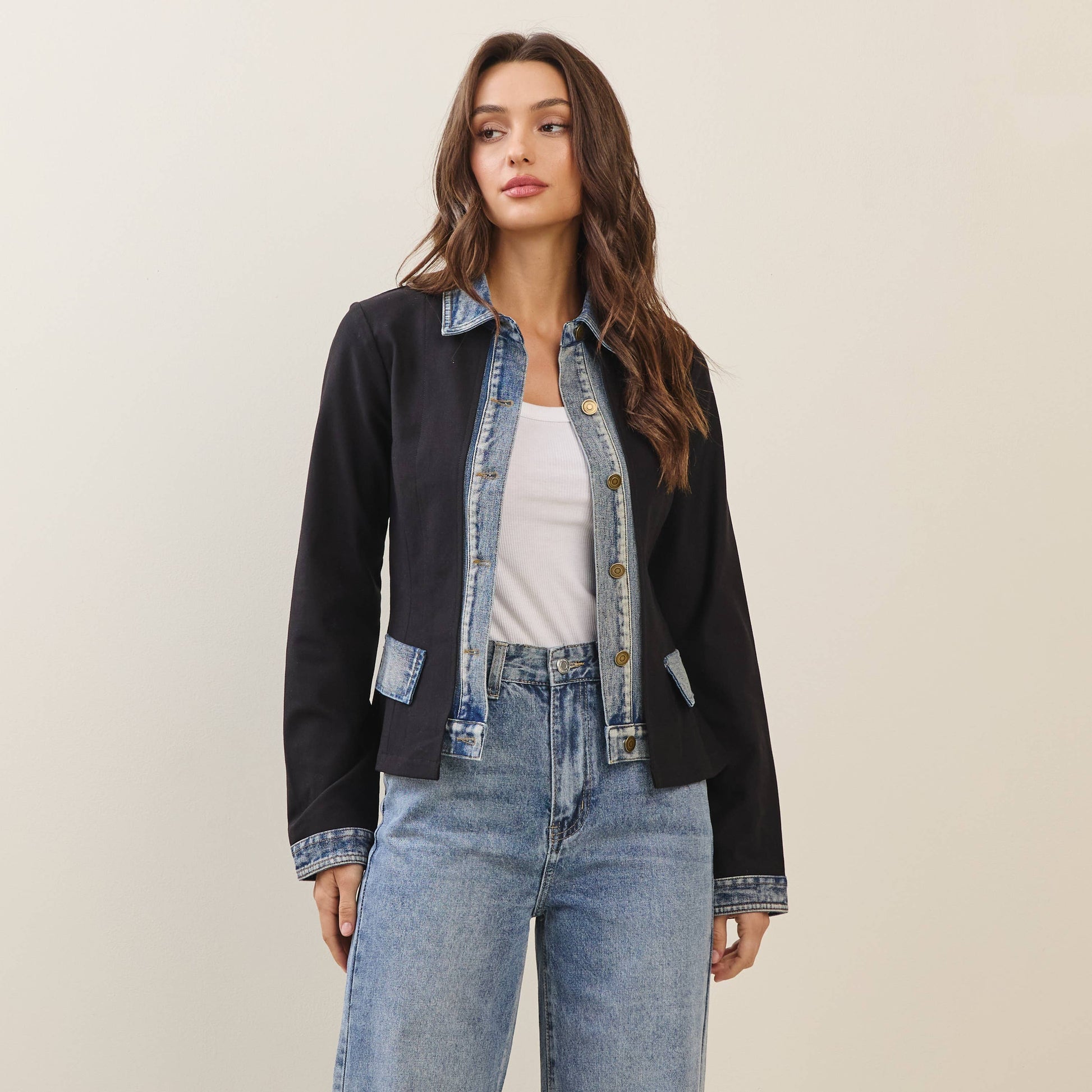 Denim trim jacket