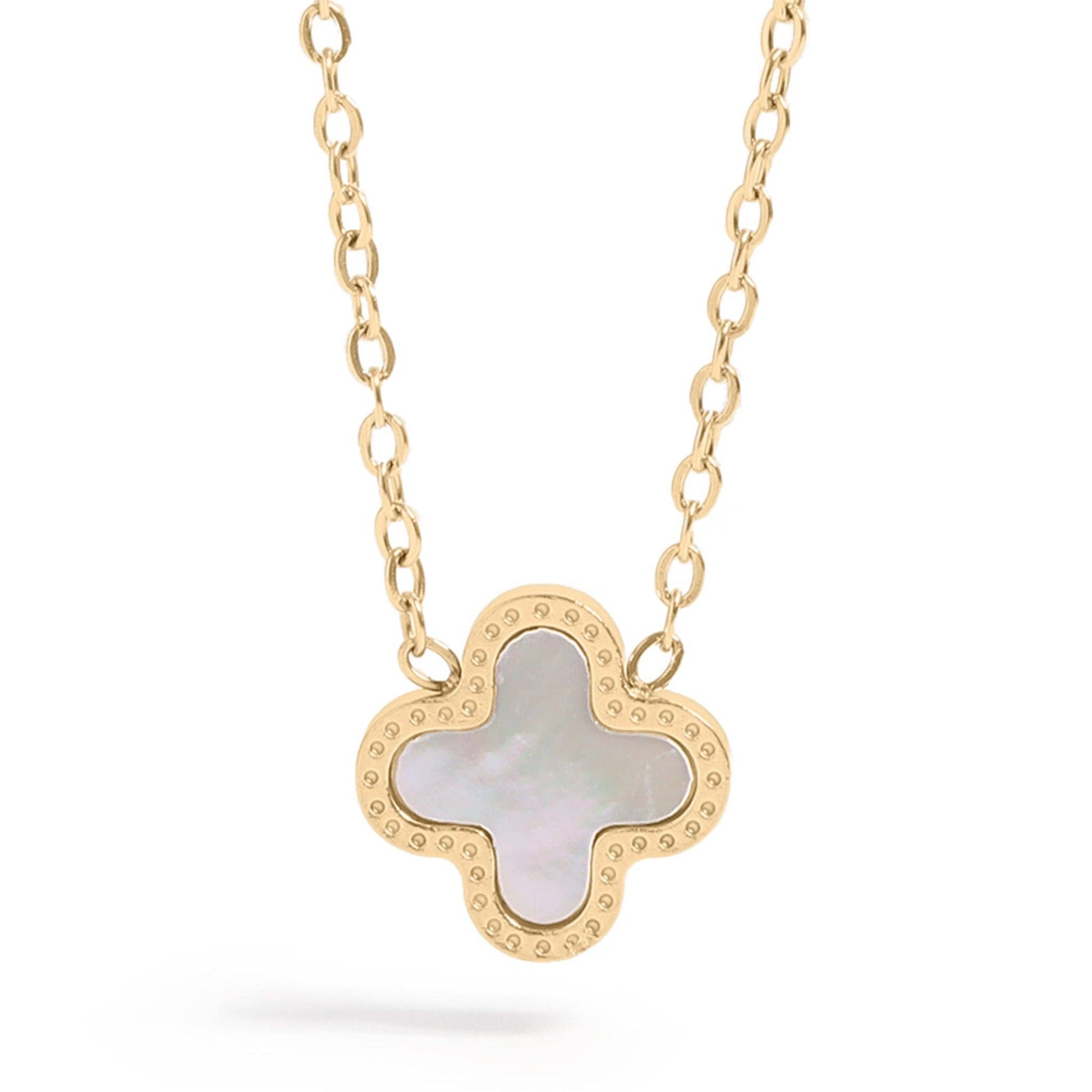 18K Gold PVD Stainless Steel Lucky Clover Charm Necklace