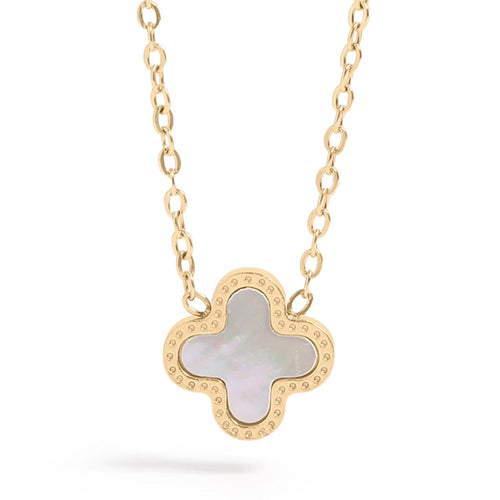 18K Gold PVD Stainless Steel Lucky Clover Charm Necklace