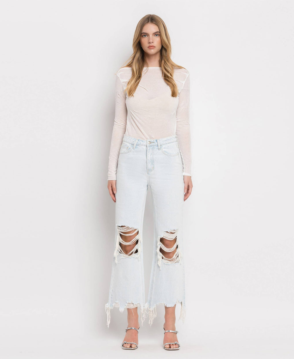90'S VINTAGE SUPER HIGH RISE CROP FLARE JEANS V2471
