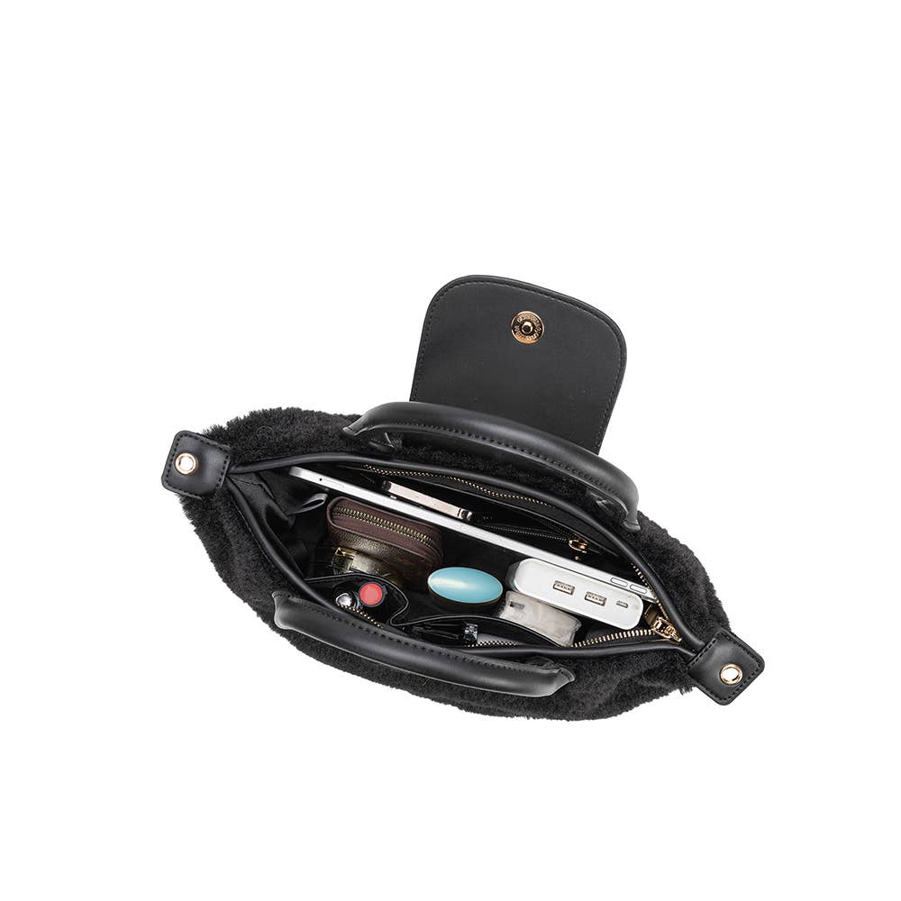 Winnie Black Sherpa Top Handle Bag