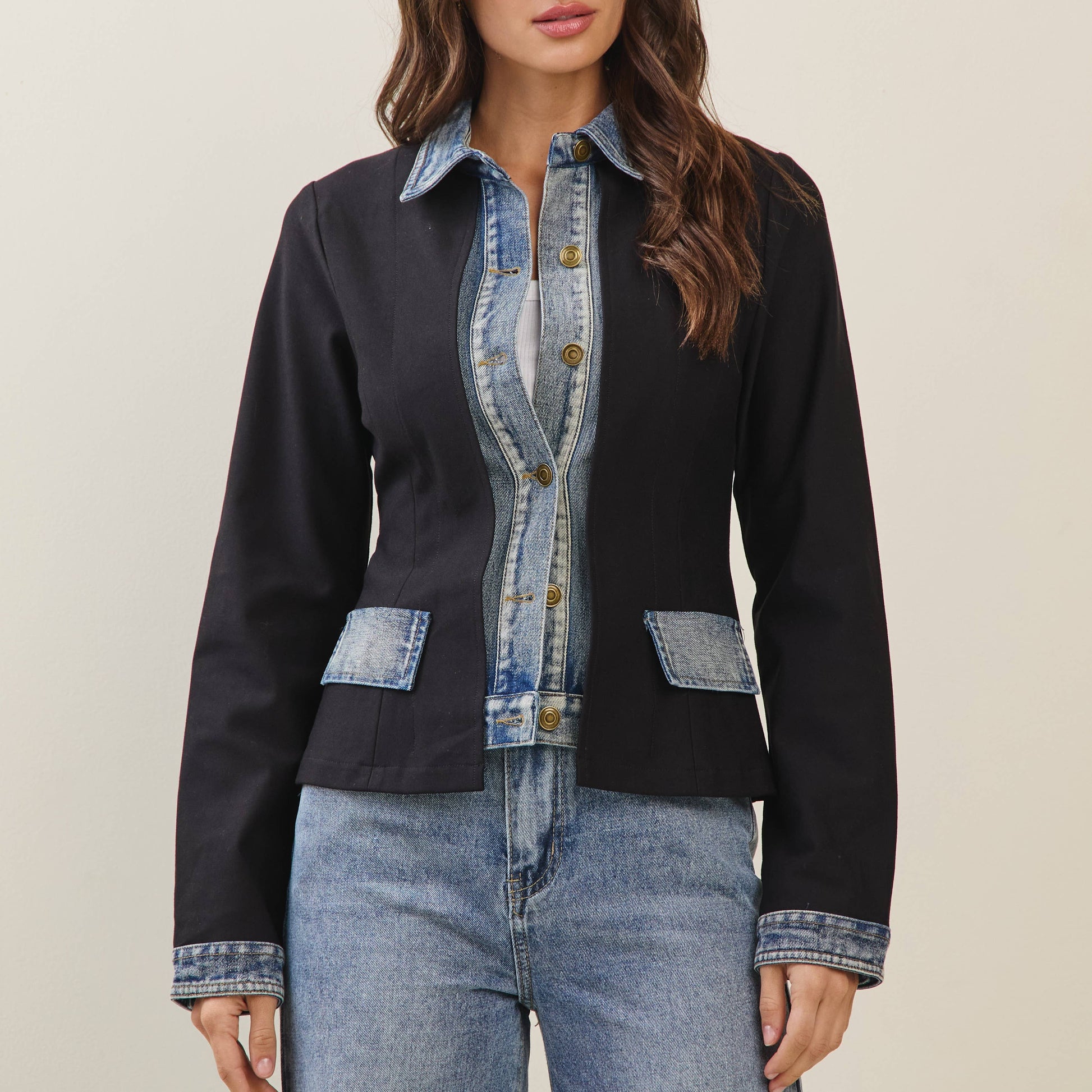 Denim trim jacket