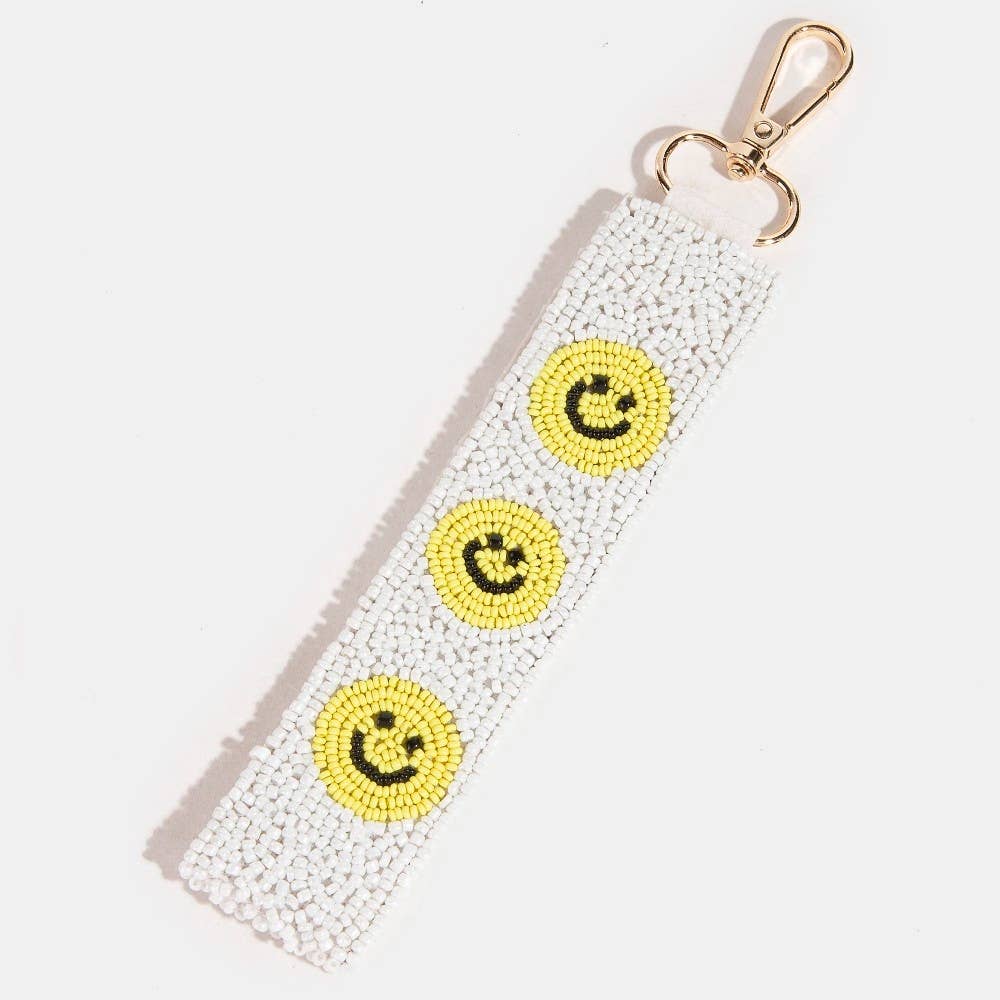 Smiley Face Emoji Beaded Keychain