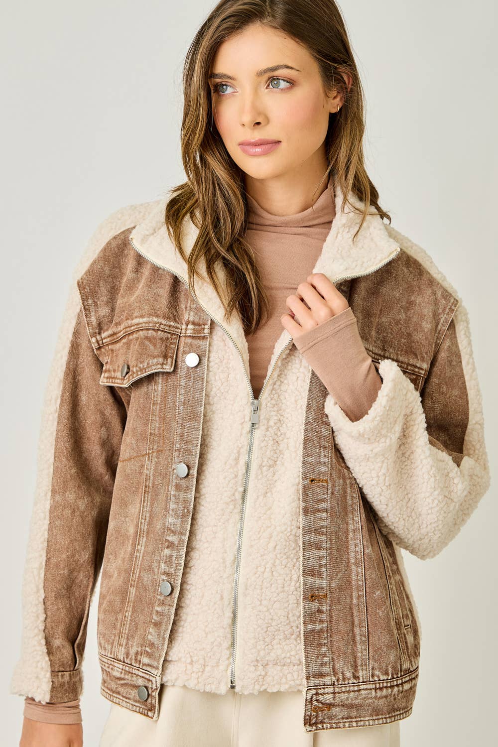 Denim Mixed Sherpa Jacket