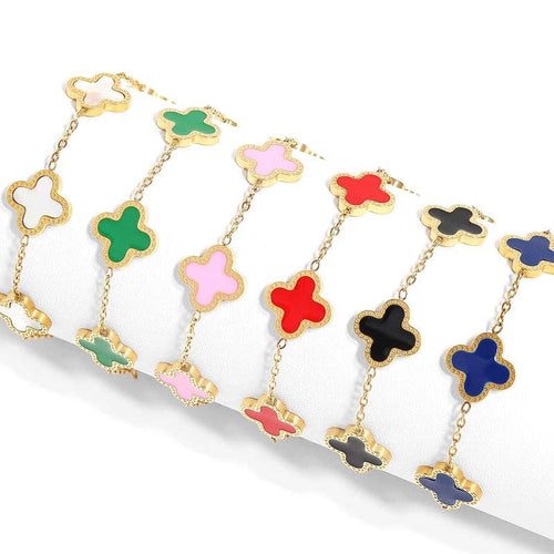 18K Gold PVD Stainless Steel Lucky Clover Charm Bracelet