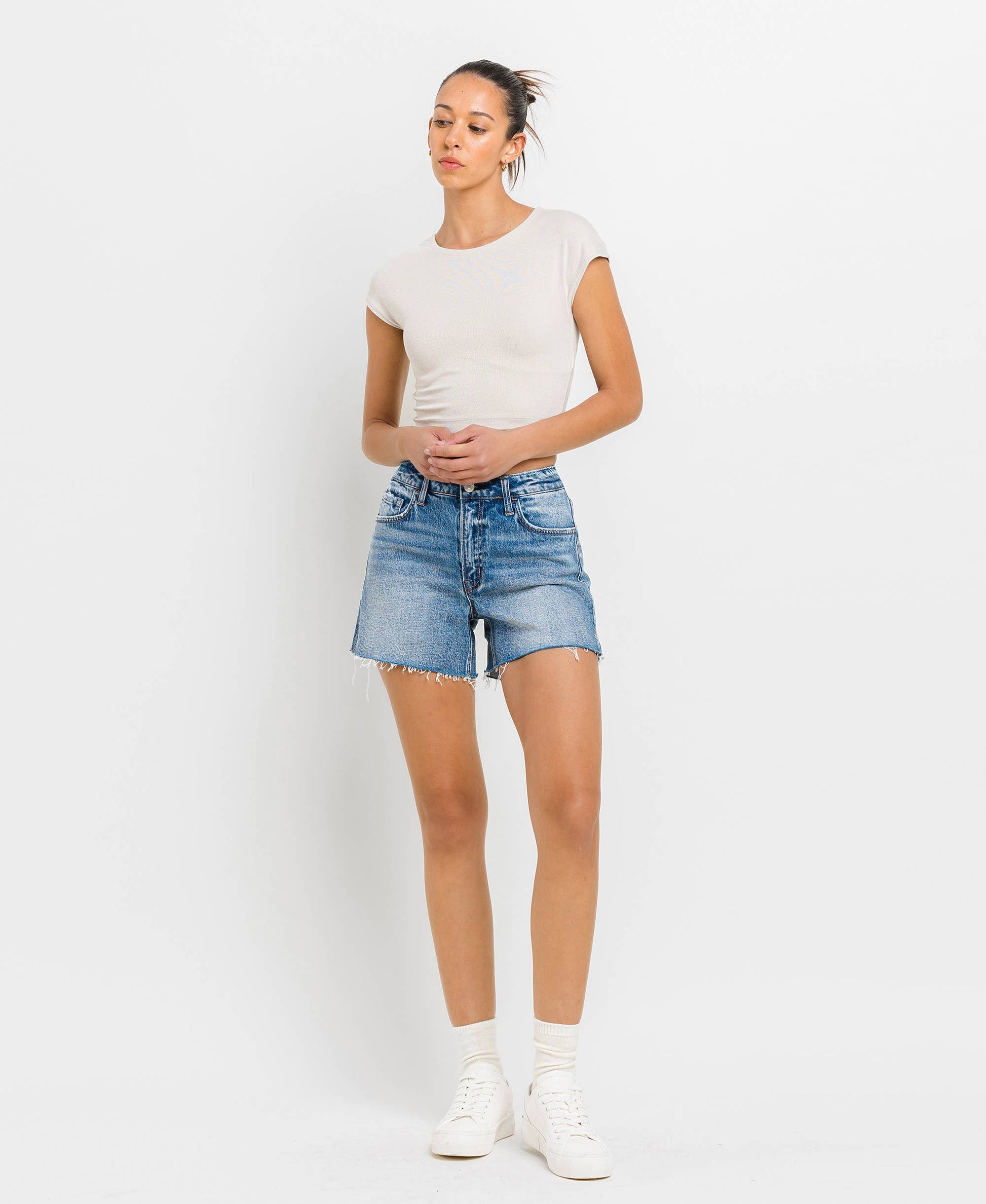 VERVET HIGH RISE WAIST CLEAN CUT A LINE SHORTS