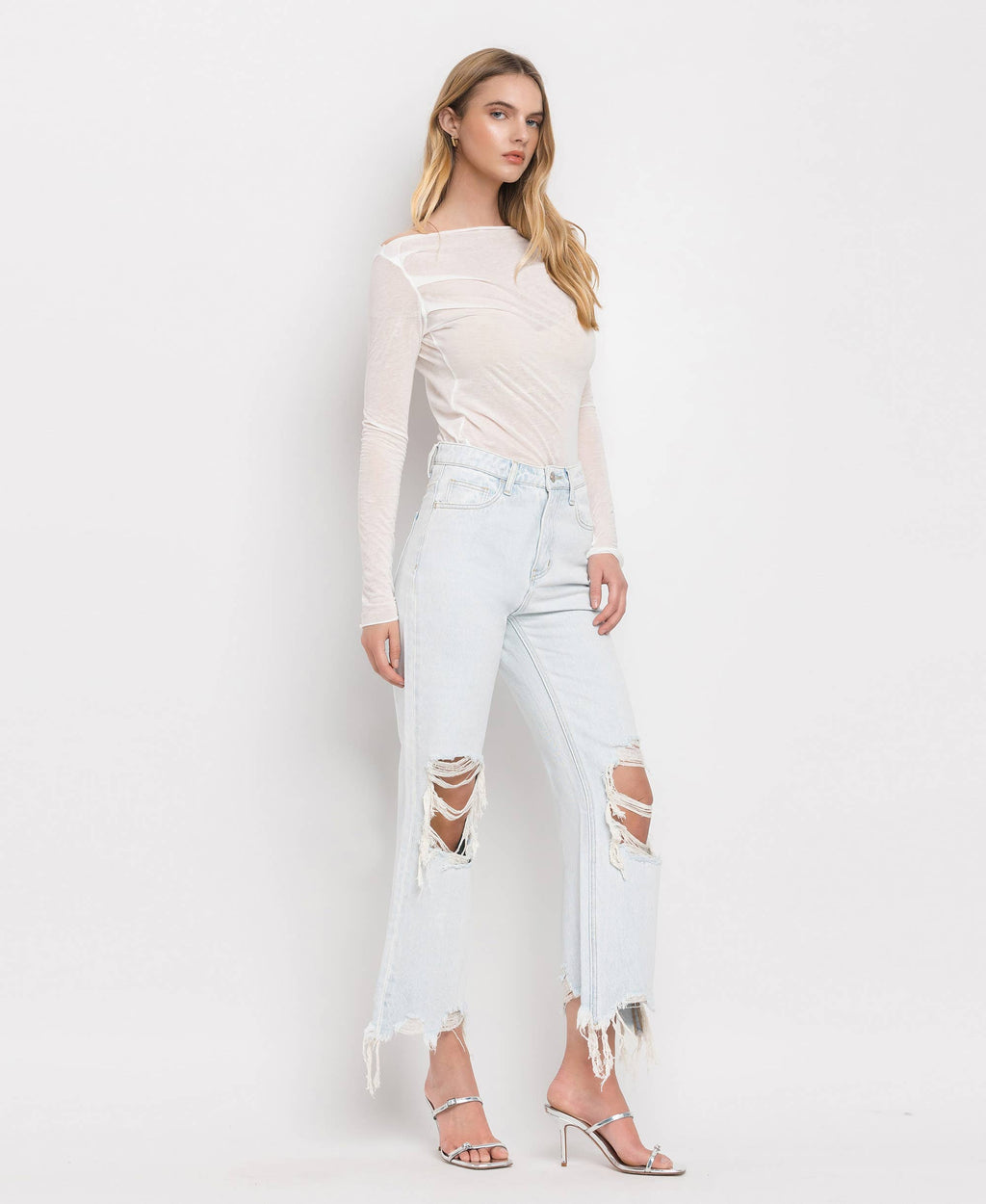 90'S VINTAGE SUPER HIGH RISE CROP FLARE JEANS V2471