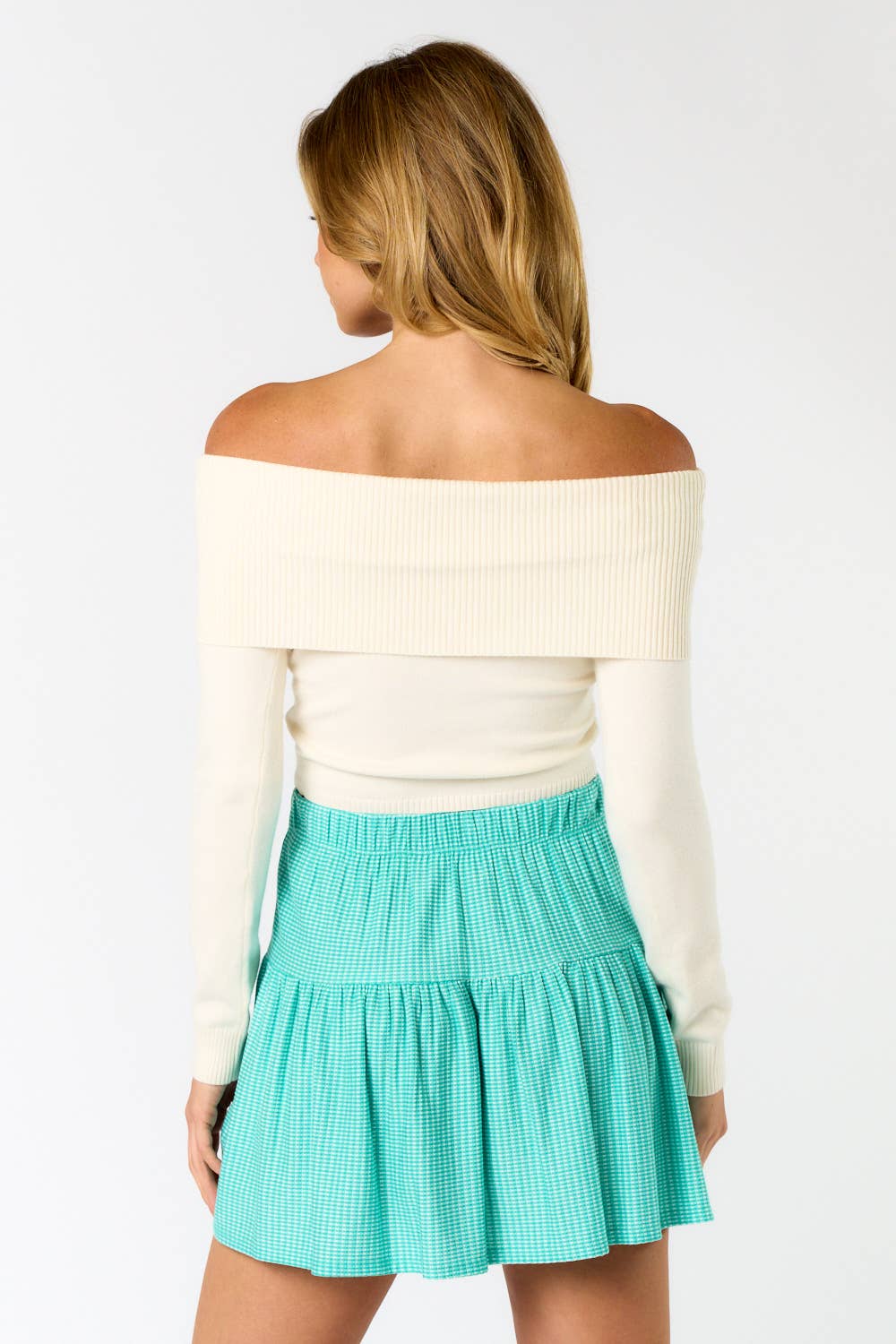 IBT31219 OFF SHOULDER SWEATER CROP TOP